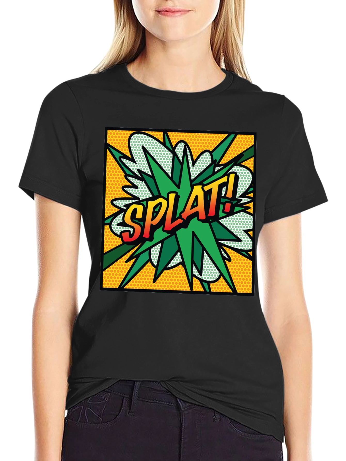 Splat! Comic Style Graphic T-Shirt - Black