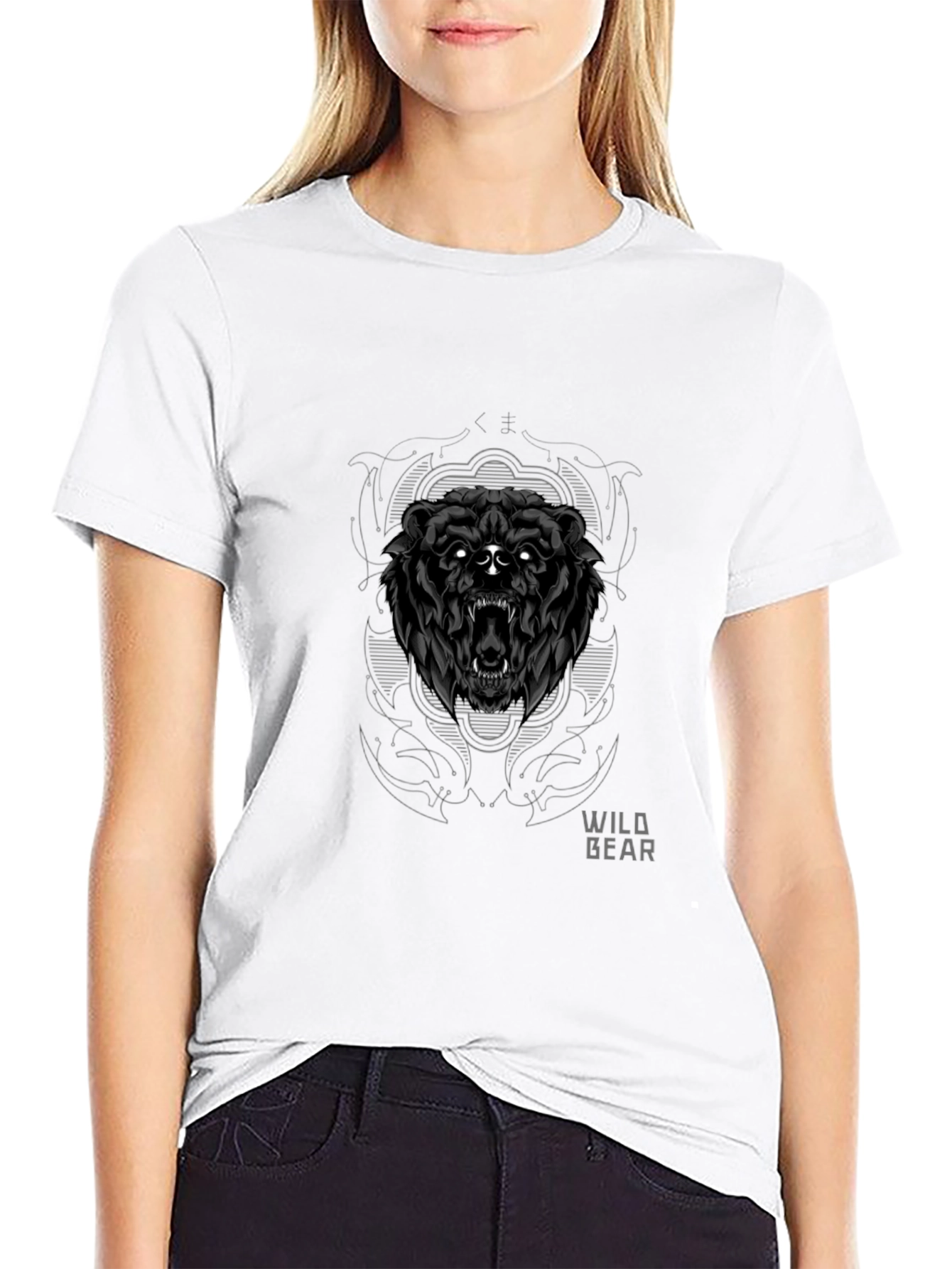 Wild Bear Graphic Tee - Black Cotton T-Shirt