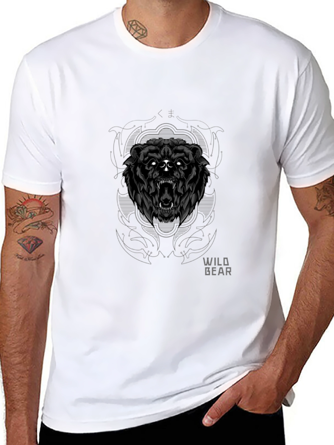 Wild Bear Graphic Tee - Black Cotton T-Shirt
