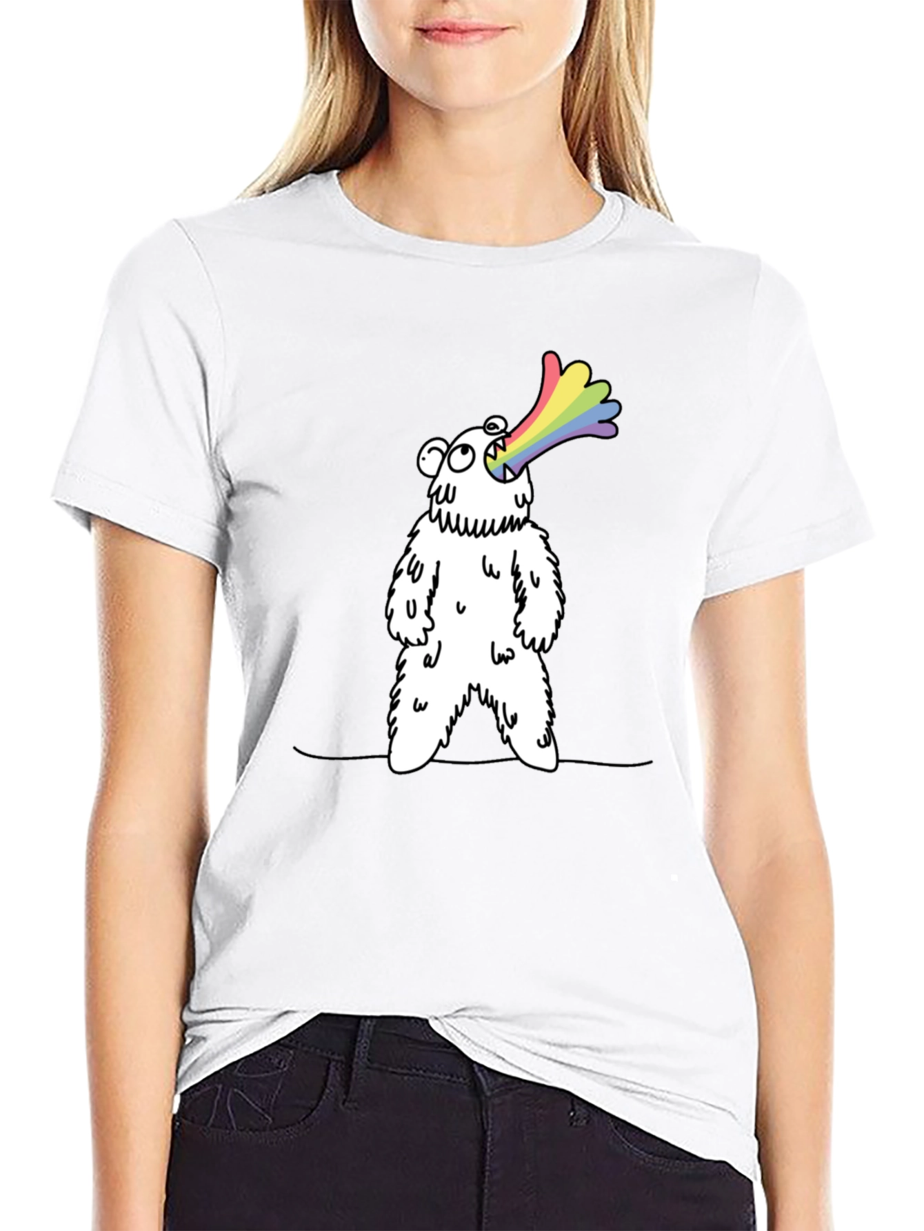 Rainbow Vomiting Bear Graphic Tee - Fun Novelty Shirt