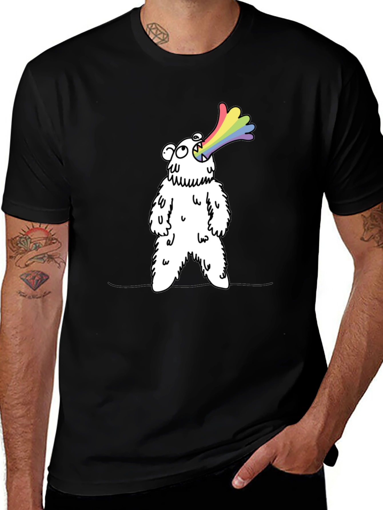 Rainbow Vomiting Bear Graphic Tee - Fun Novelty Shirt