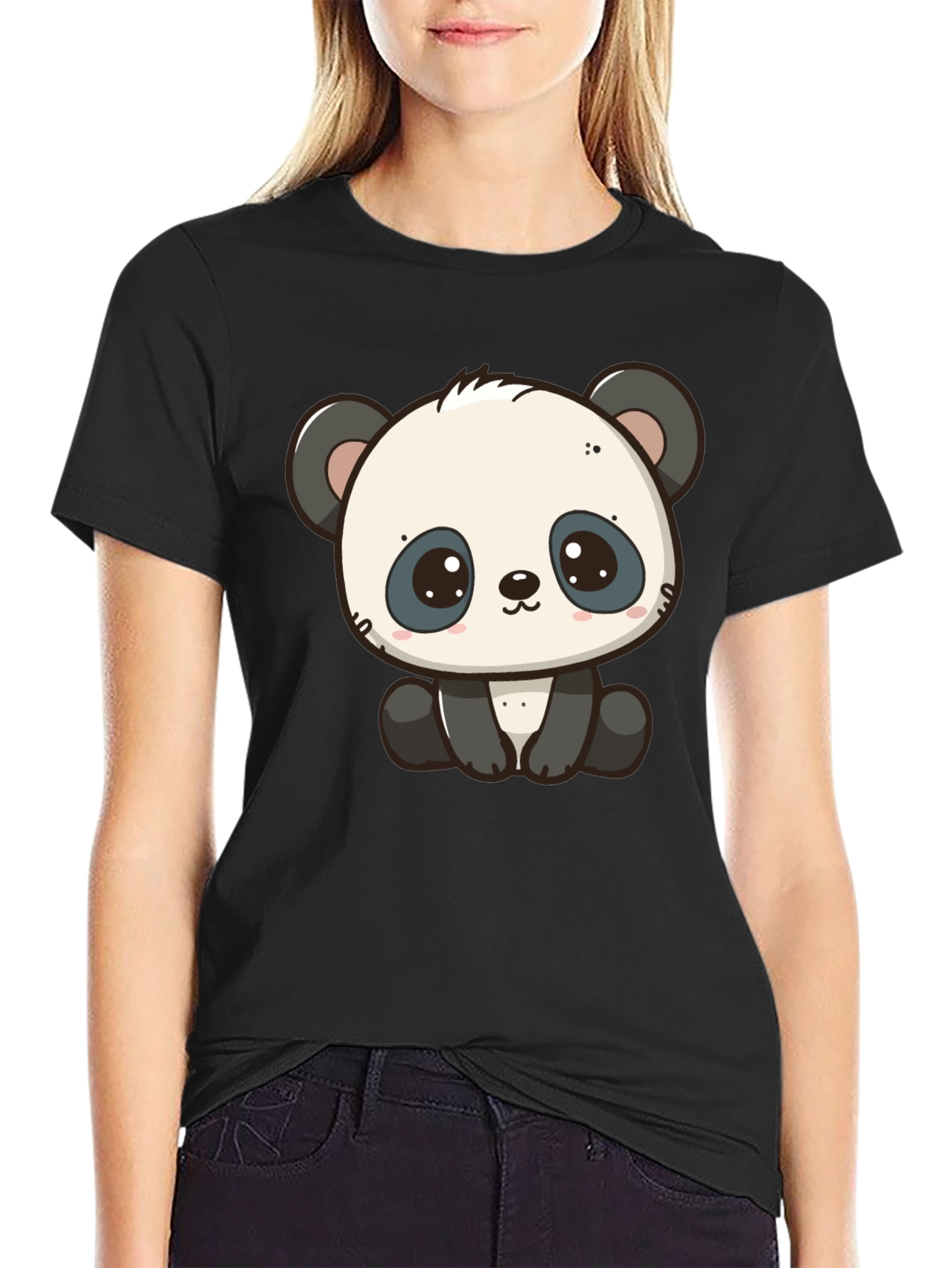 Cute Panda Graphic Black T-Shirt