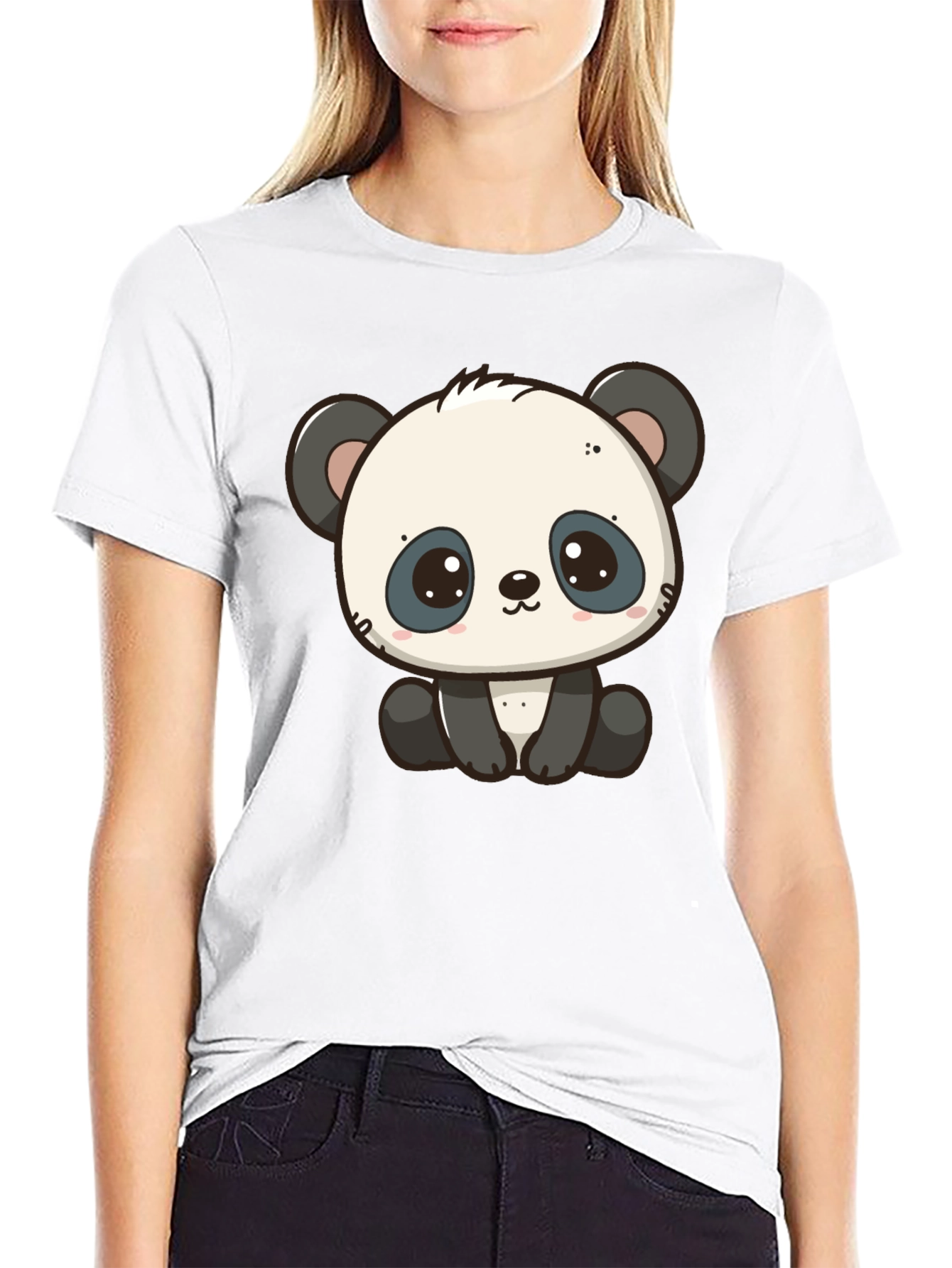 Cute Panda Graphic Black T-Shirt