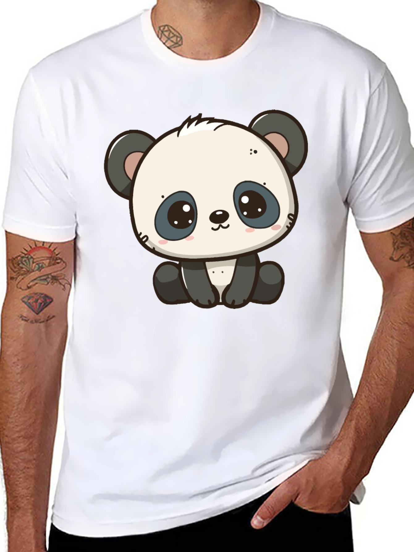 Cute Panda Graphic Black T-Shirt