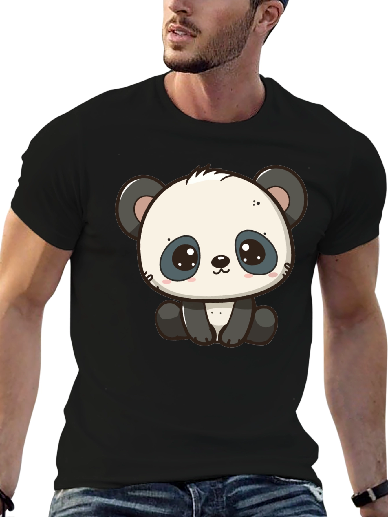 Cute Panda Graphic Black T-Shirt