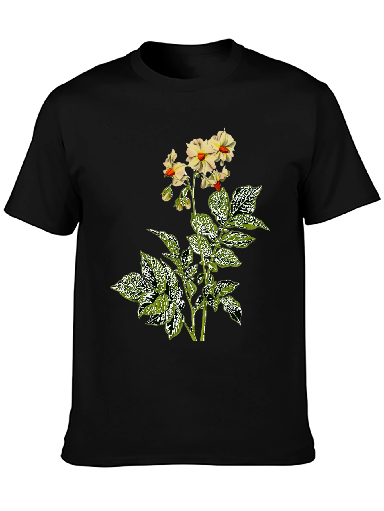 Floral Potato Plant Graphic Tee - Black