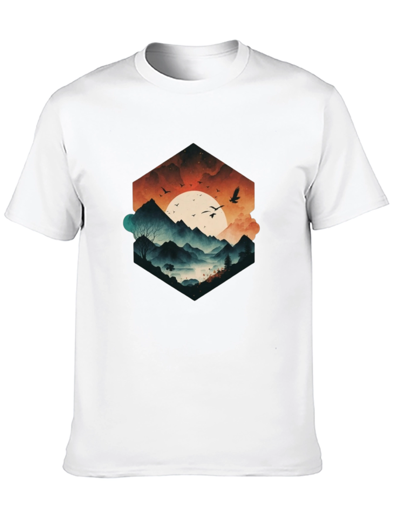 Mens Black Graphic Tee - Mountain Sunset Design
