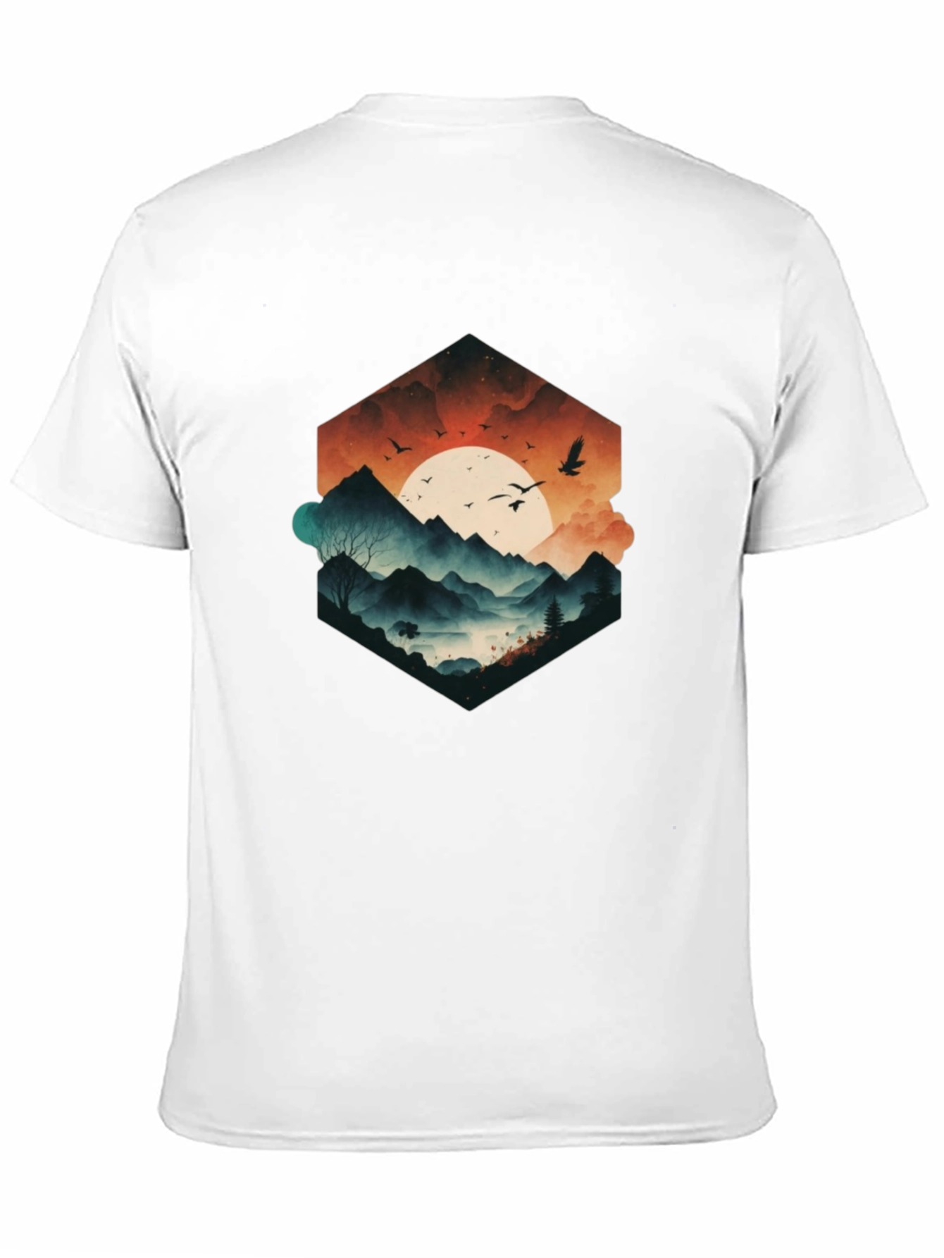 Mens Black Graphic Tee - Mountain Sunset Design