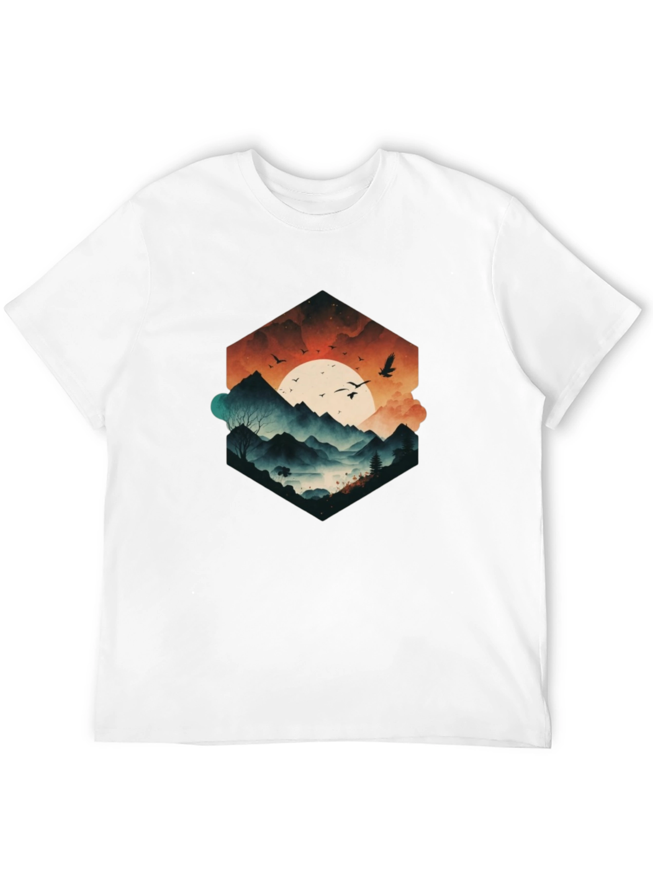Mens Black Graphic Tee - Mountain Sunset Design