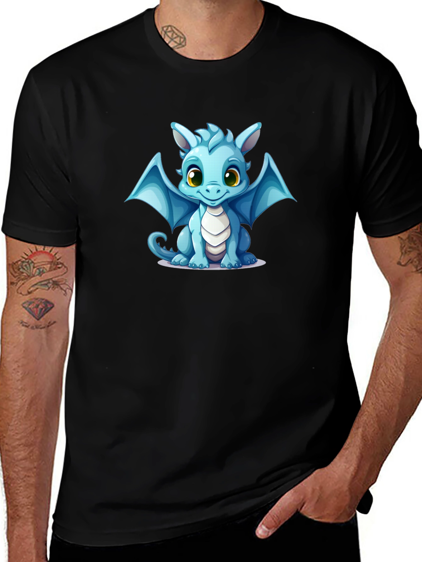 Cute Dragon Graphic T-Shirt - Black