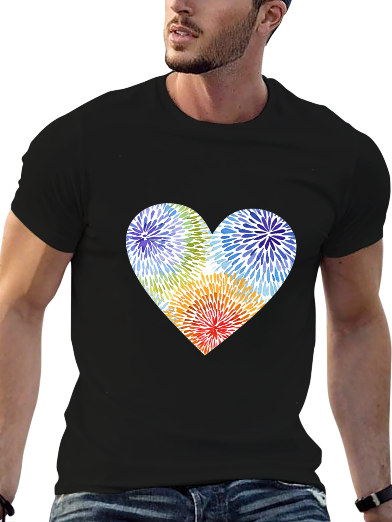 Heart Burst Graphic Black T-Shirt