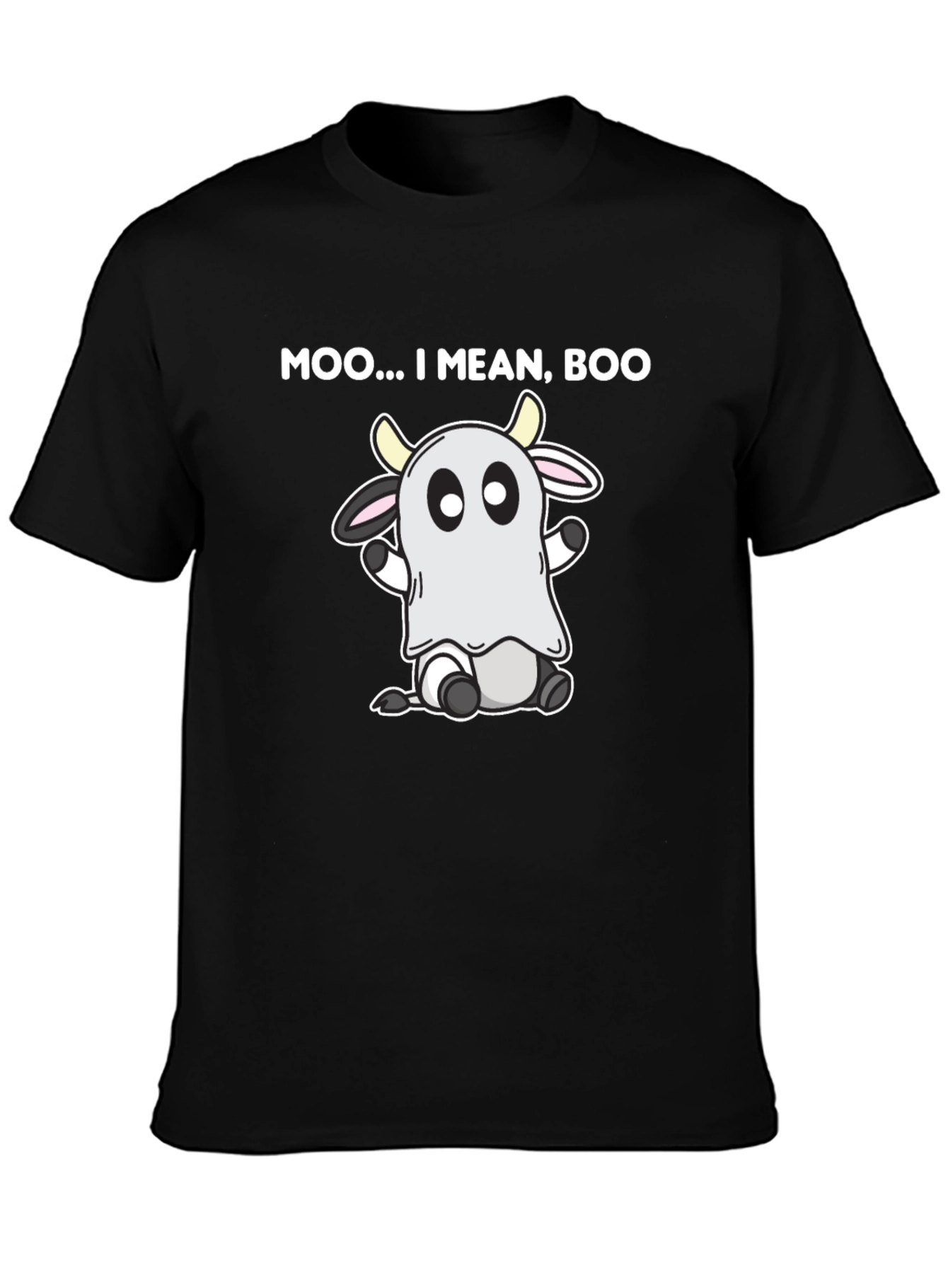 Moo I Mean Boo Cow Ghost Black T-Shirt