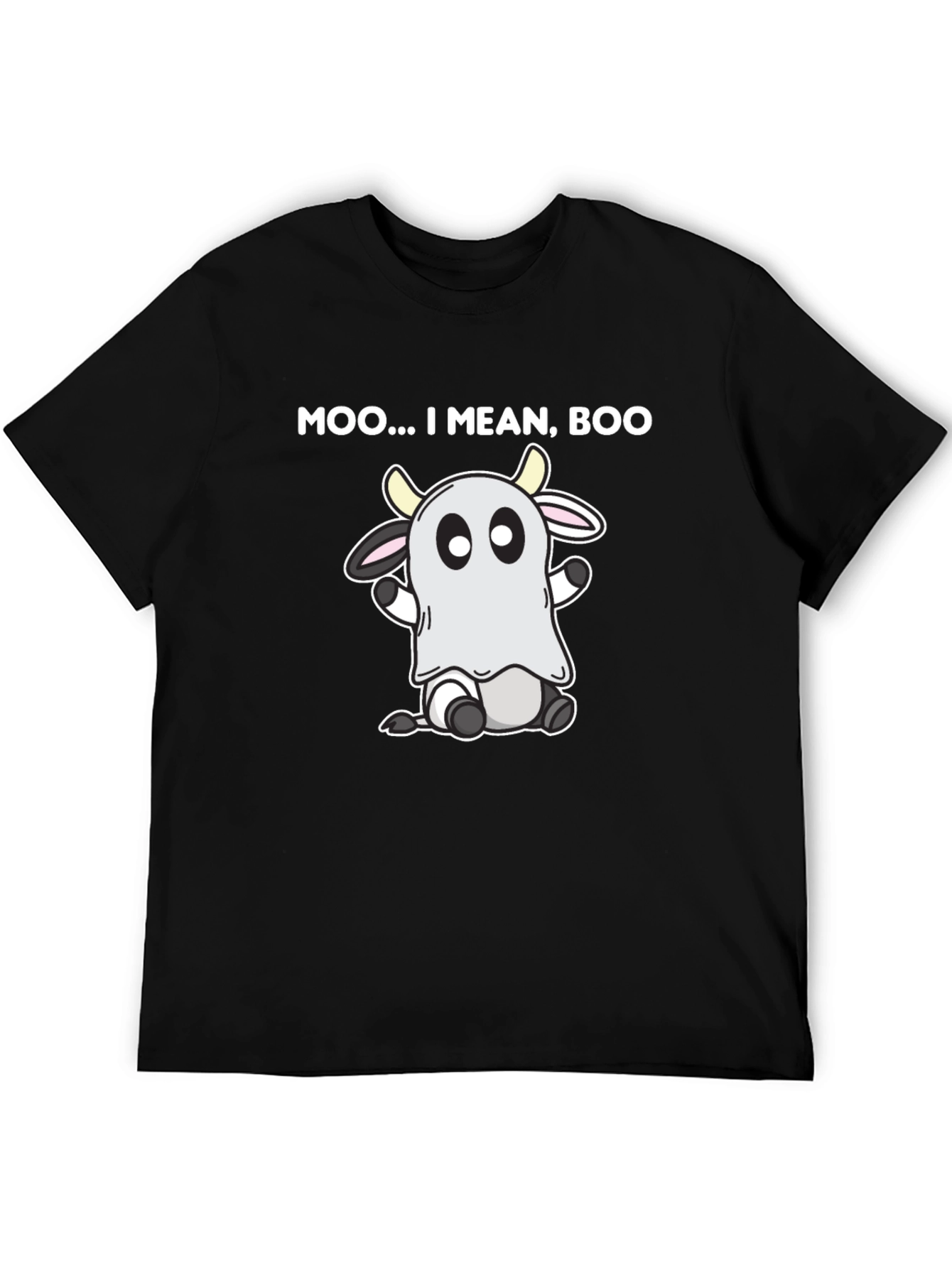 Moo I Mean Boo Cow Ghost Black T-Shirt