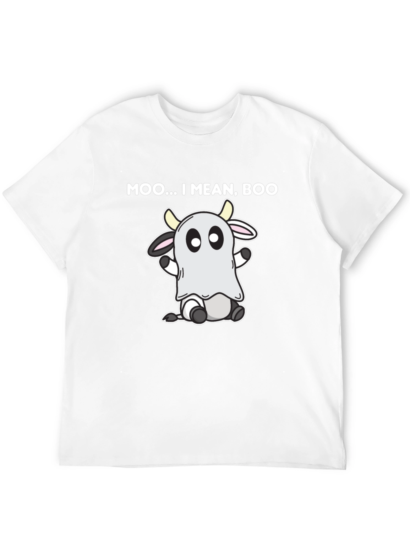 Moo I Mean Boo Cow Ghost Black T-Shirt