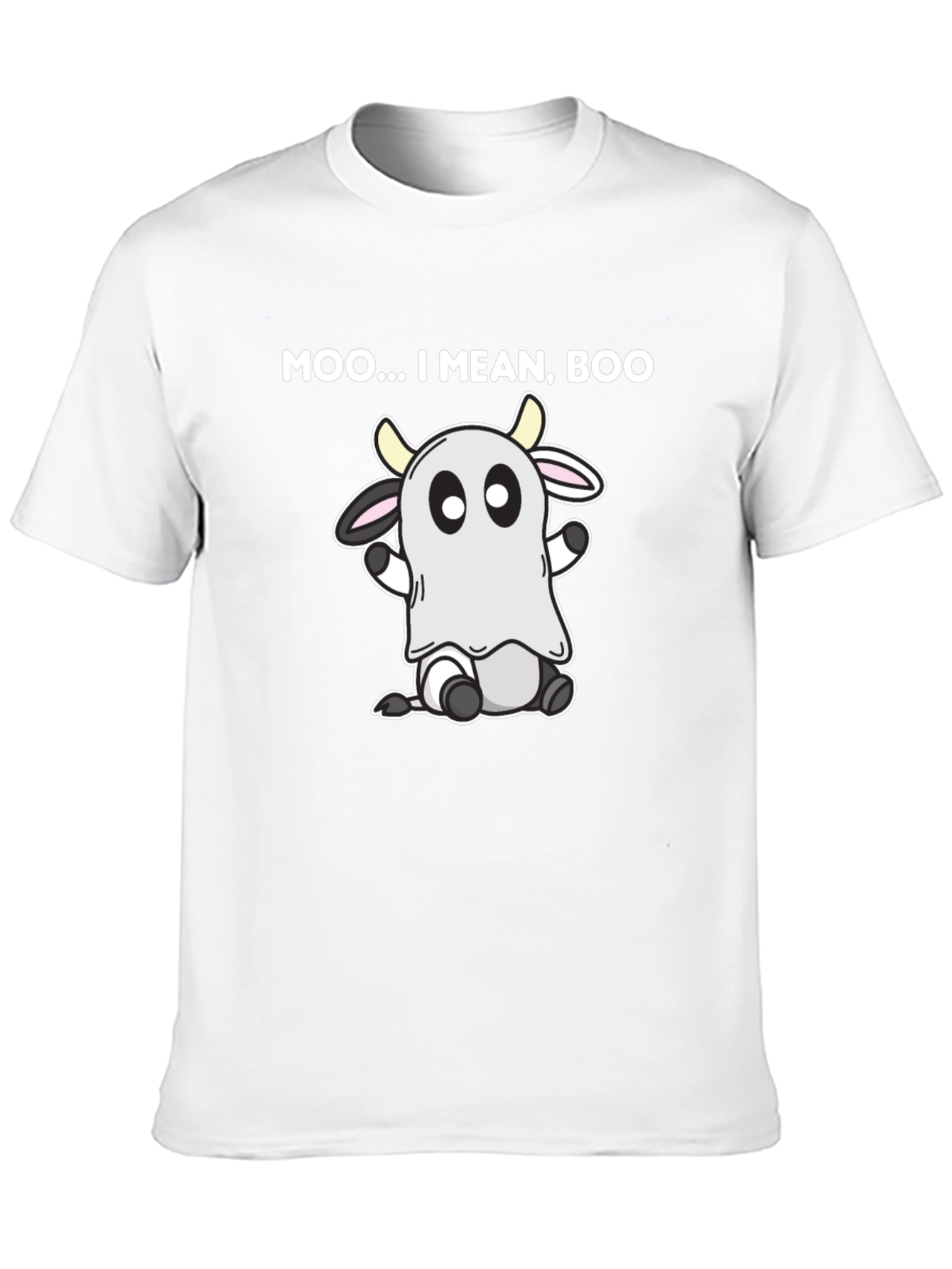 Moo I Mean Boo Cow Ghost Black T-Shirt