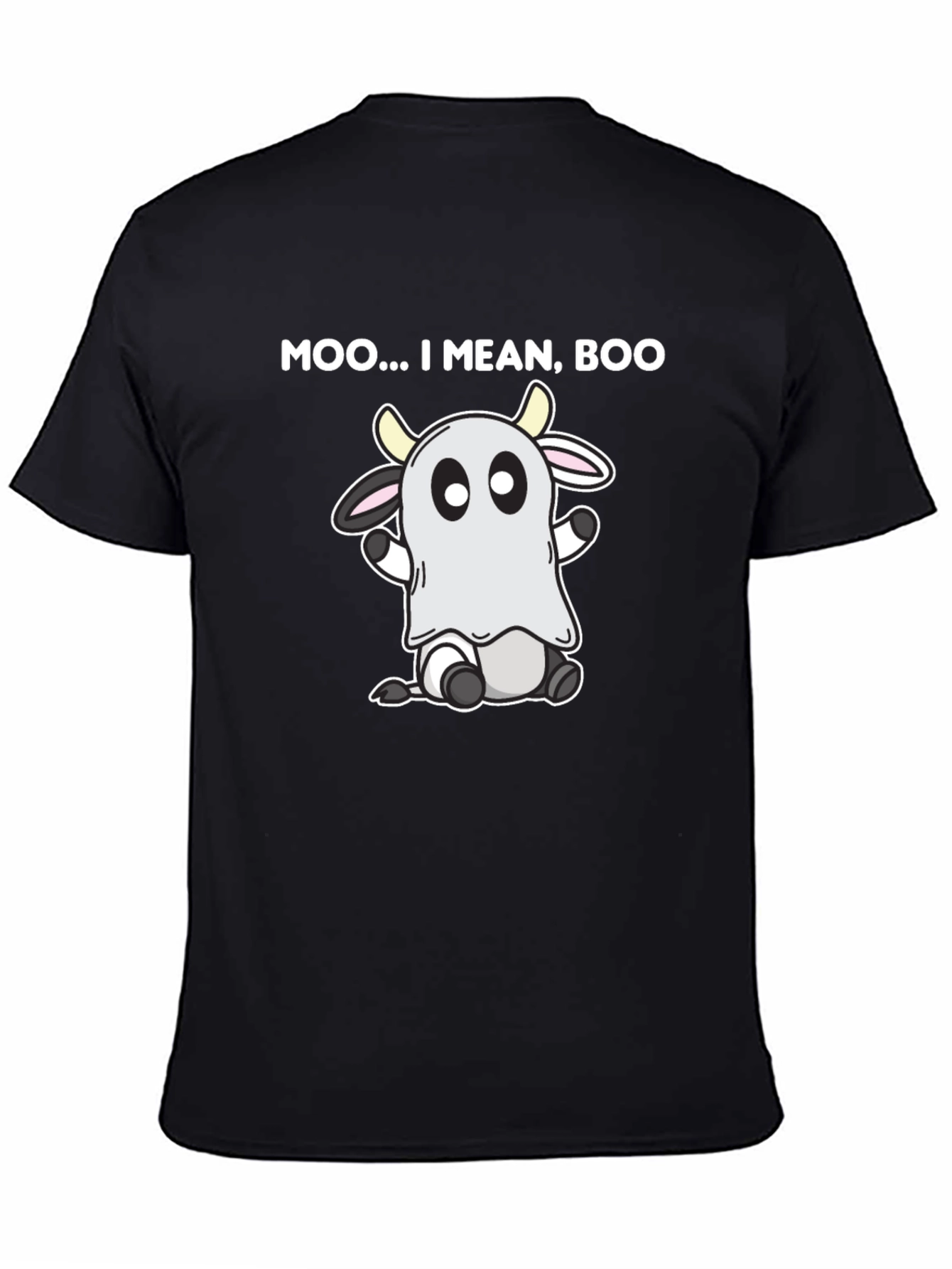 Moo I Mean Boo Cow Ghost Black T-Shirt