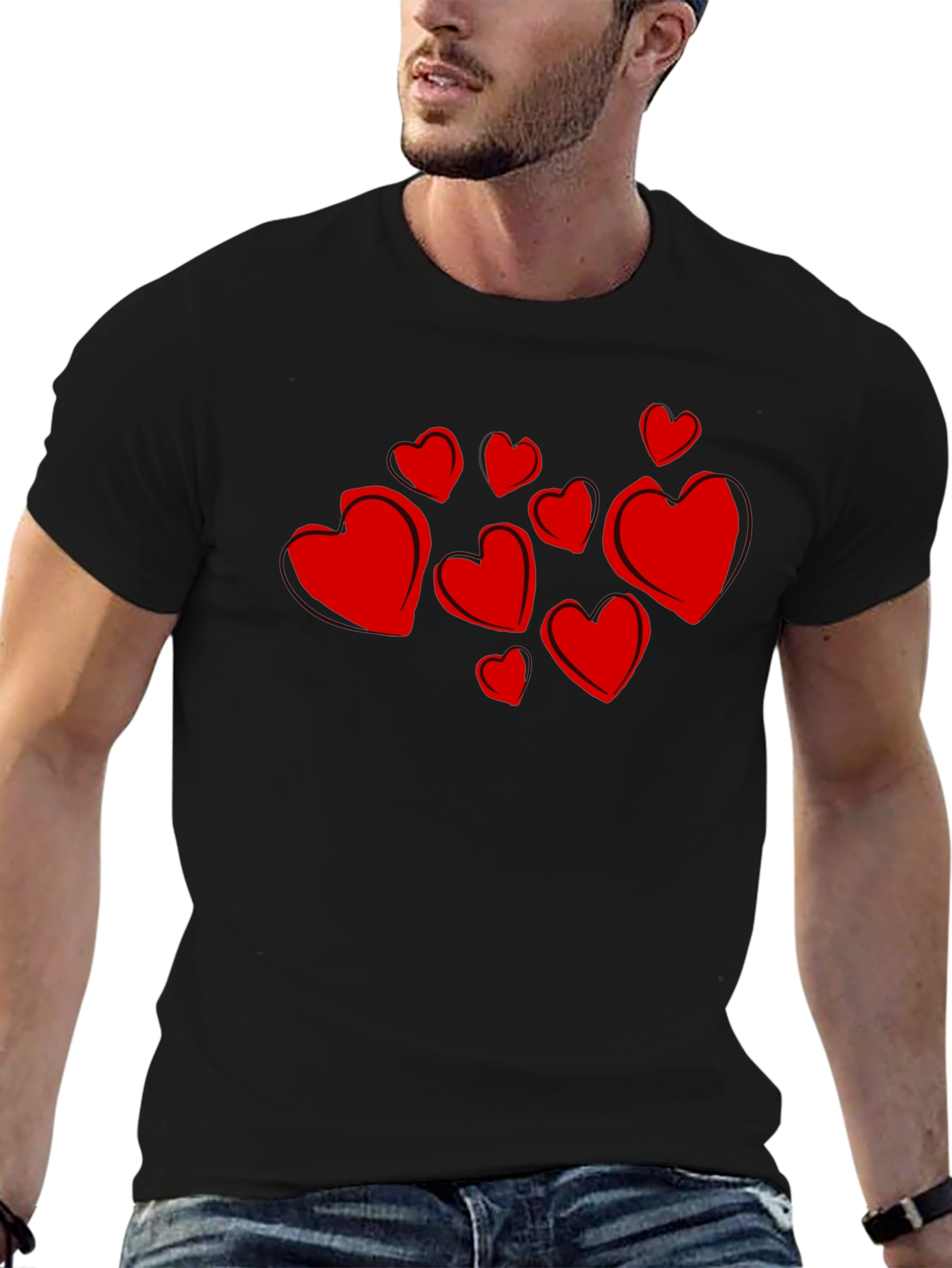 Heart Print Black T-Shirt - Stylish Casual Wear