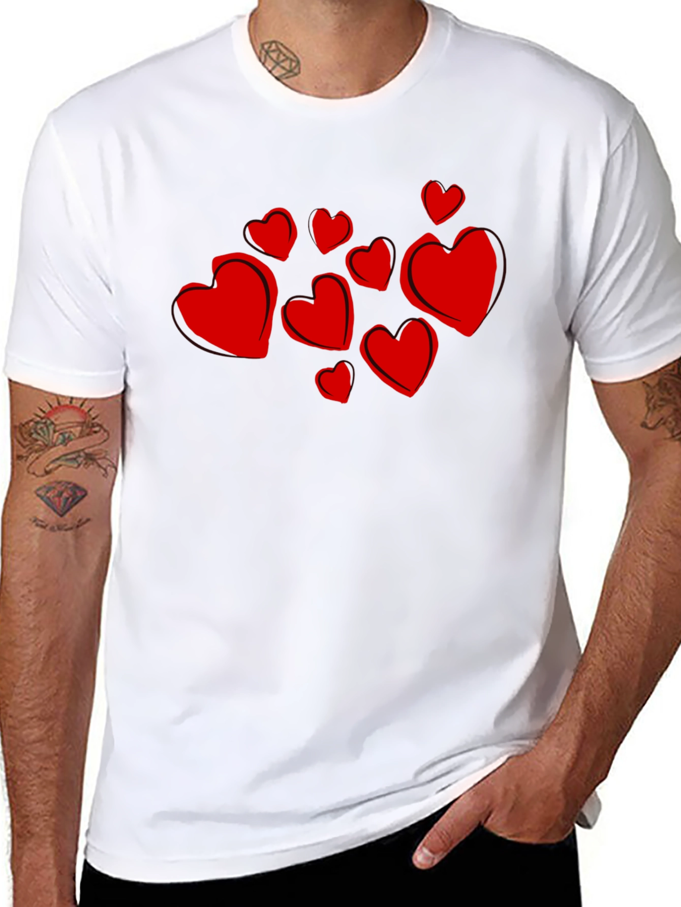Heart Print Black T-Shirt - Stylish Casual Wear