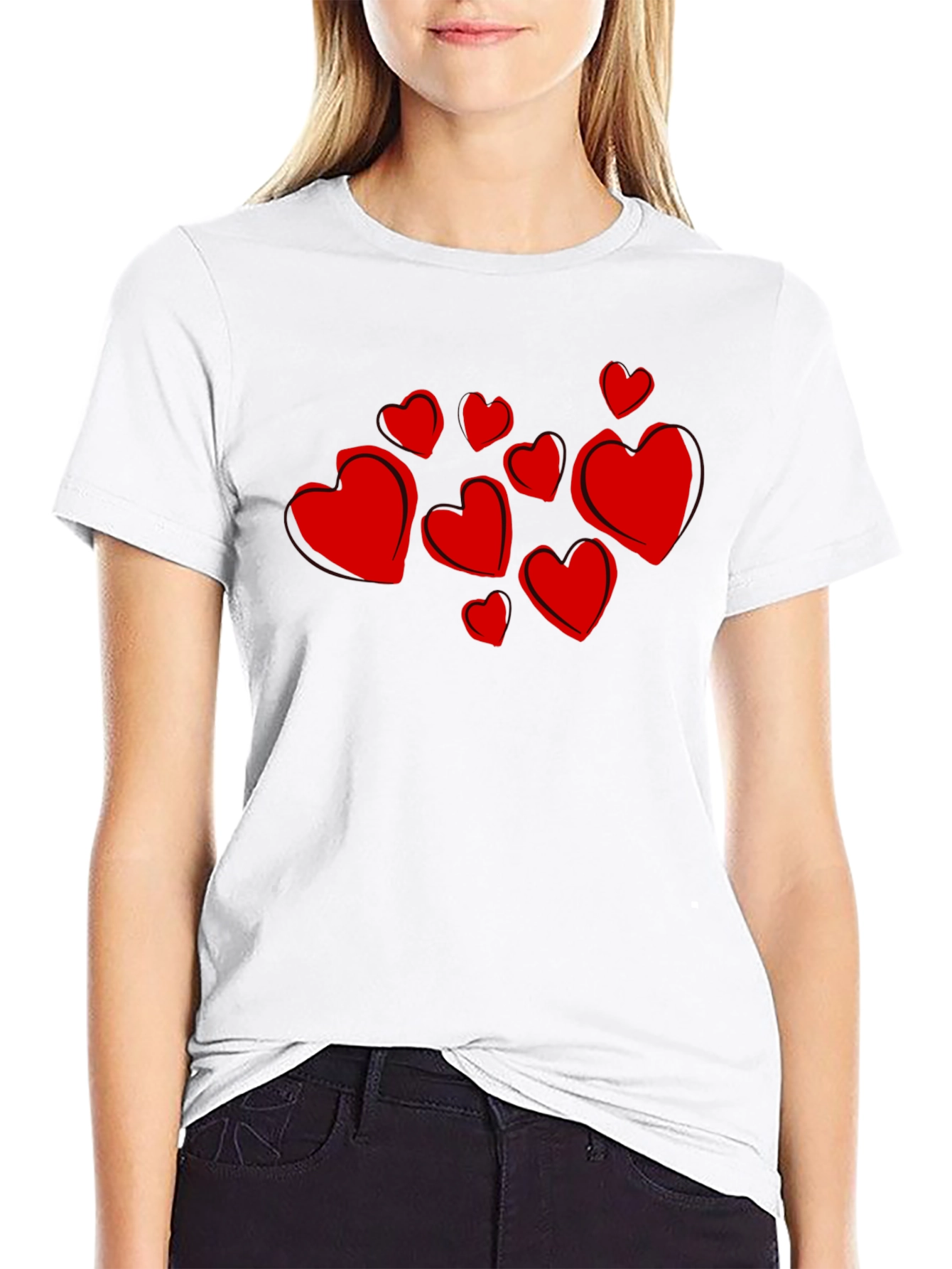 Heart Print Black T-Shirt - Stylish Casual Wear
