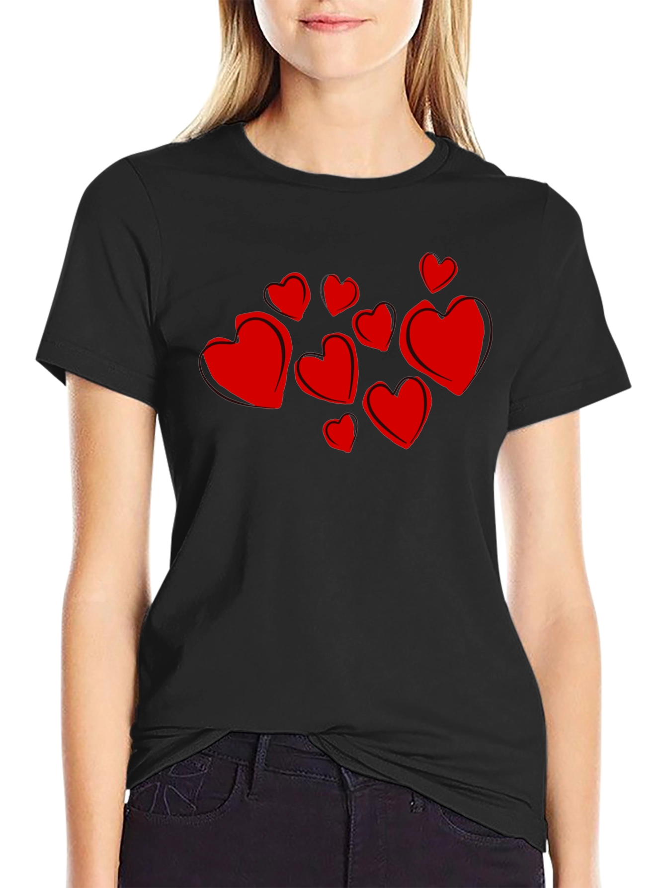 Heart Print Black T-Shirt - Stylish Casual Wear