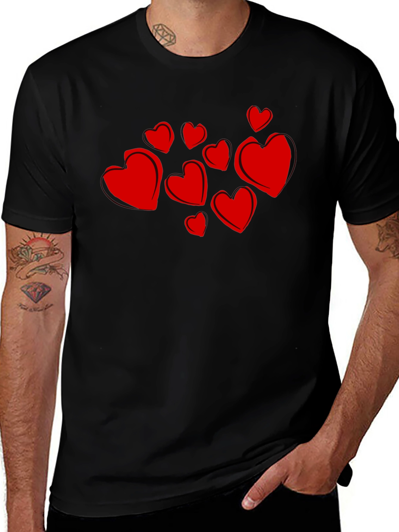 Heart Print Black T-Shirt - Stylish Casual Wear