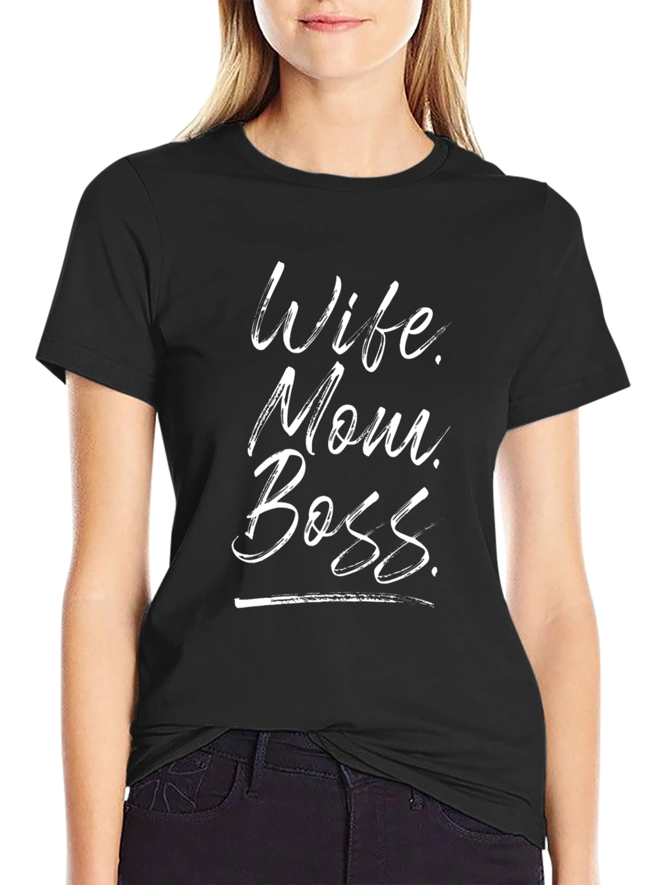 Wife Mom Boss Graphic T-Shirt - Black Casual Tee