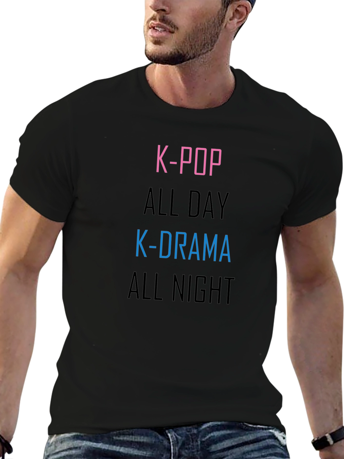 K-Pop & K-Drama All Day & Night Black T-Shirt