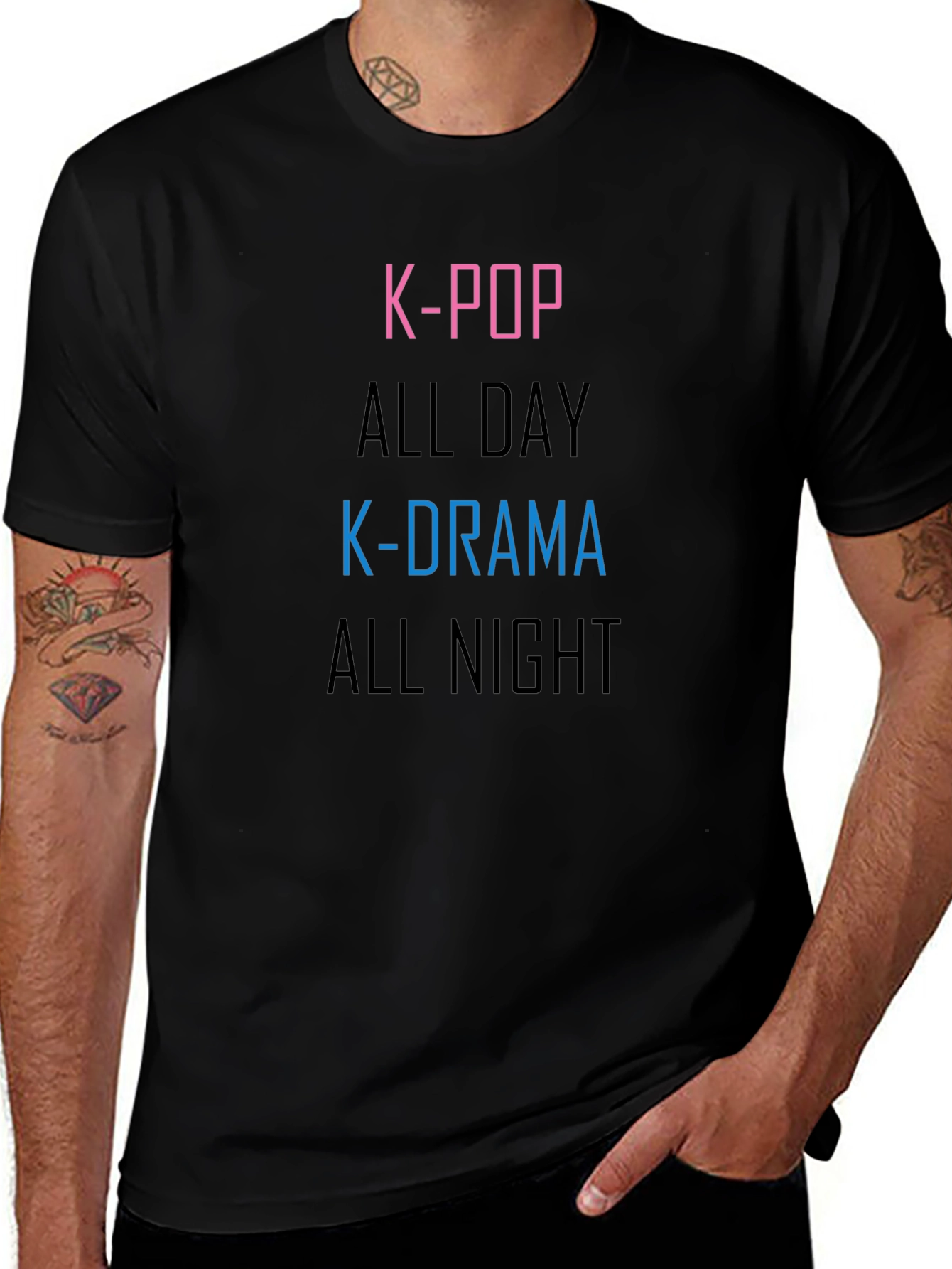 K-Pop & K-Drama All Day & Night Black T-Shirt