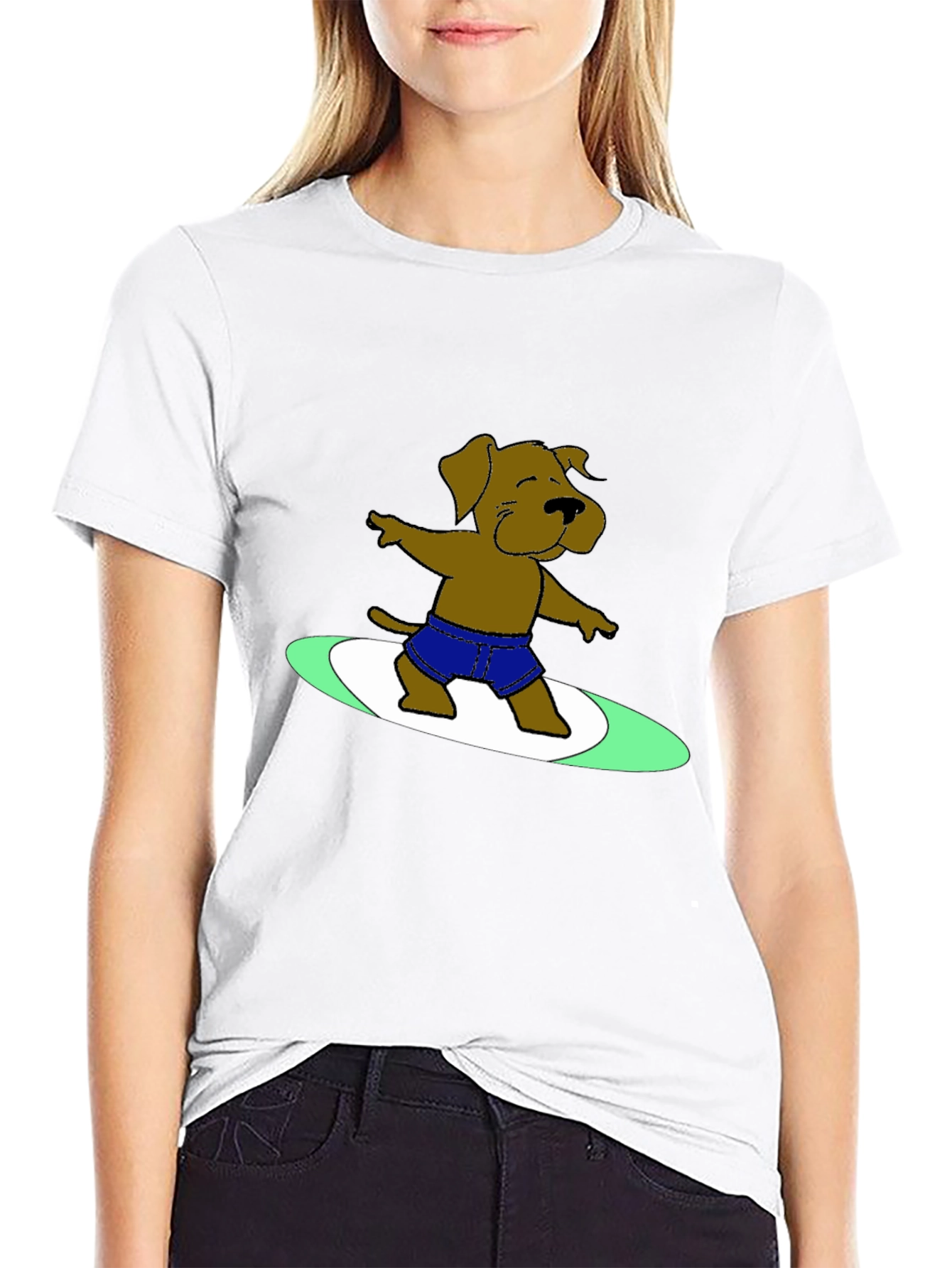 Surfing Dog Graphic Tee - Black Cotton T-Shirt