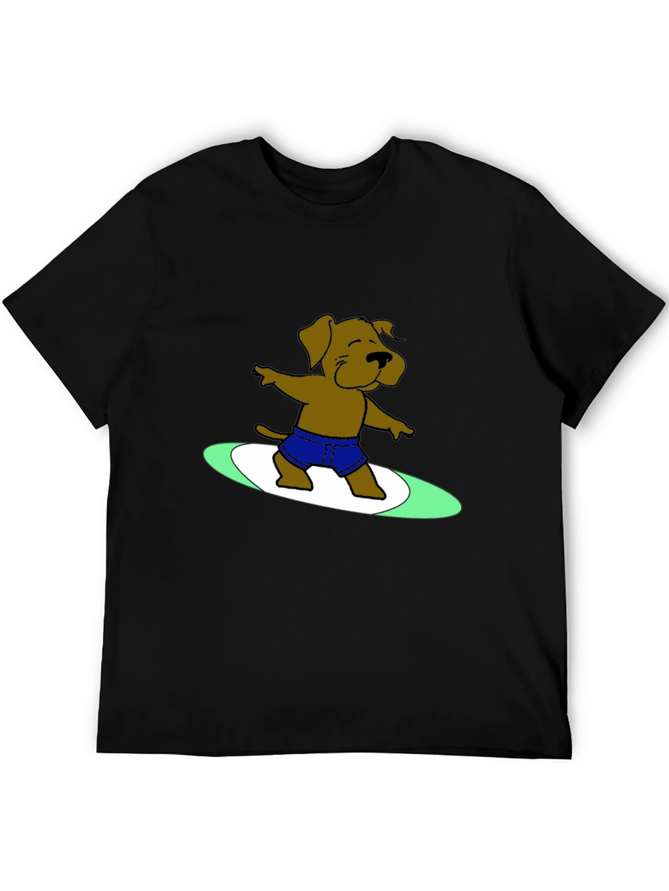 Surfing Dog Graphic Tee - Black Cotton T-Shirt