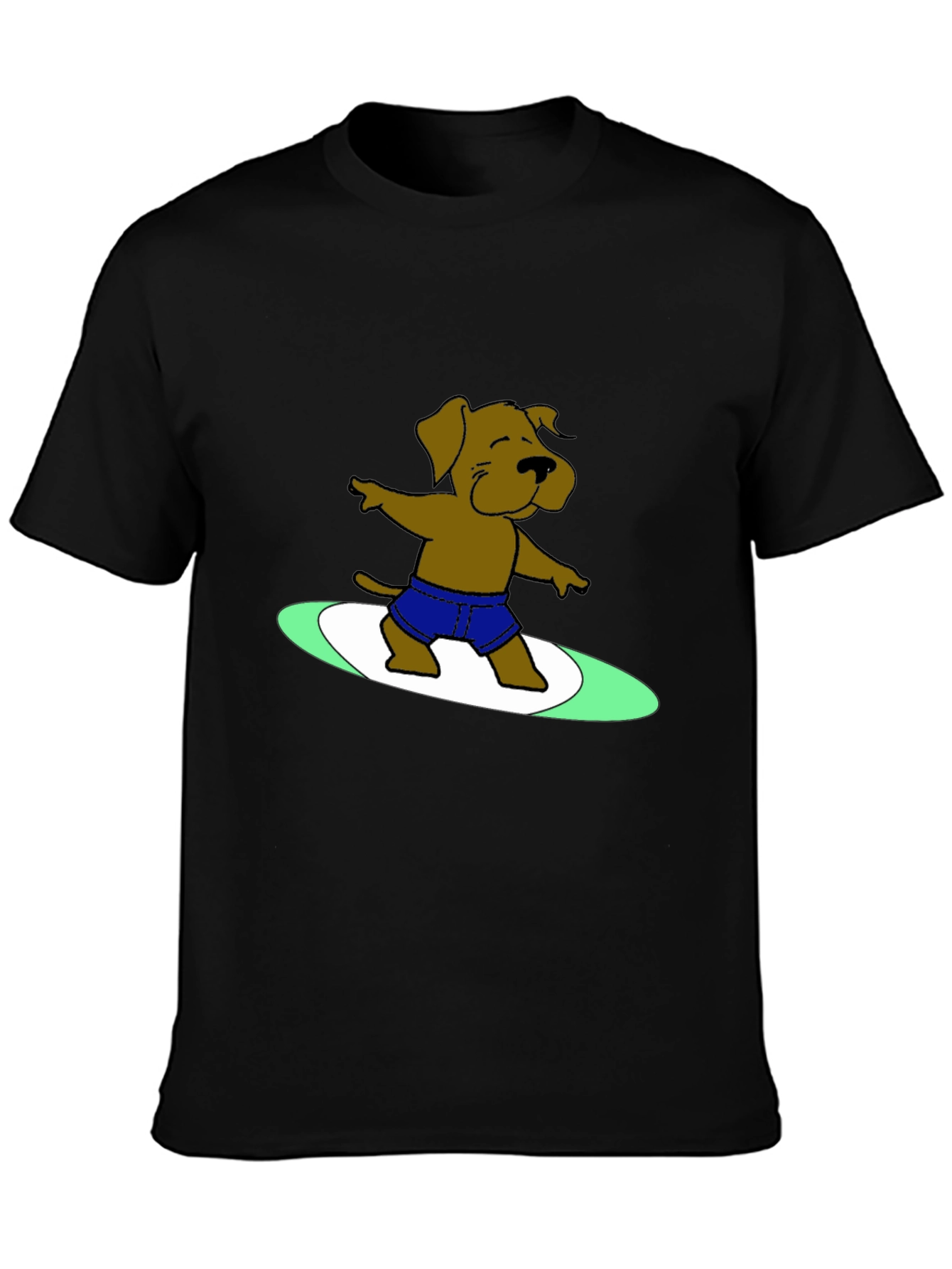 Surfing Dog Graphic Tee - Black Cotton T-Shirt