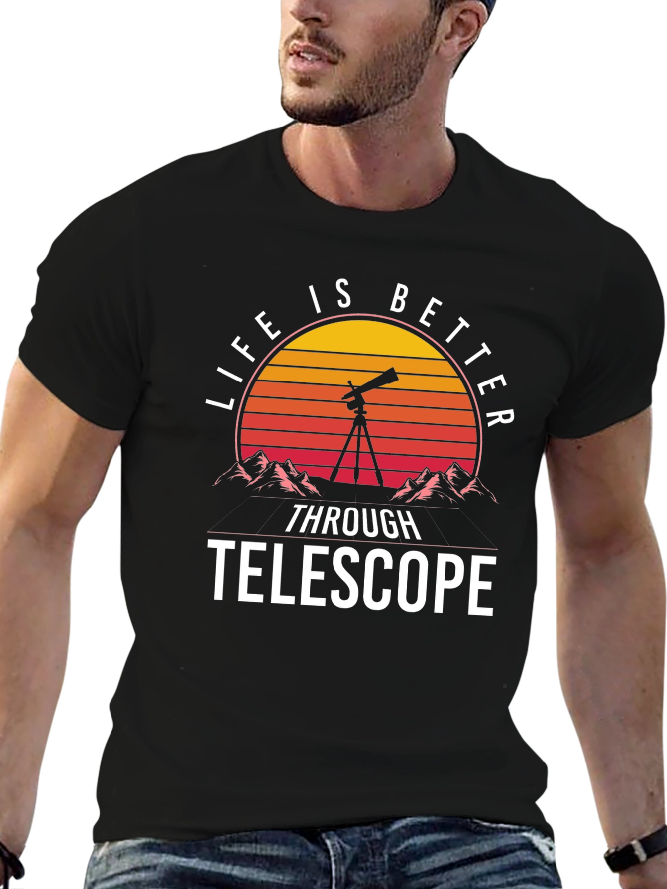 Telescope Sunset Graphic T-Shirt