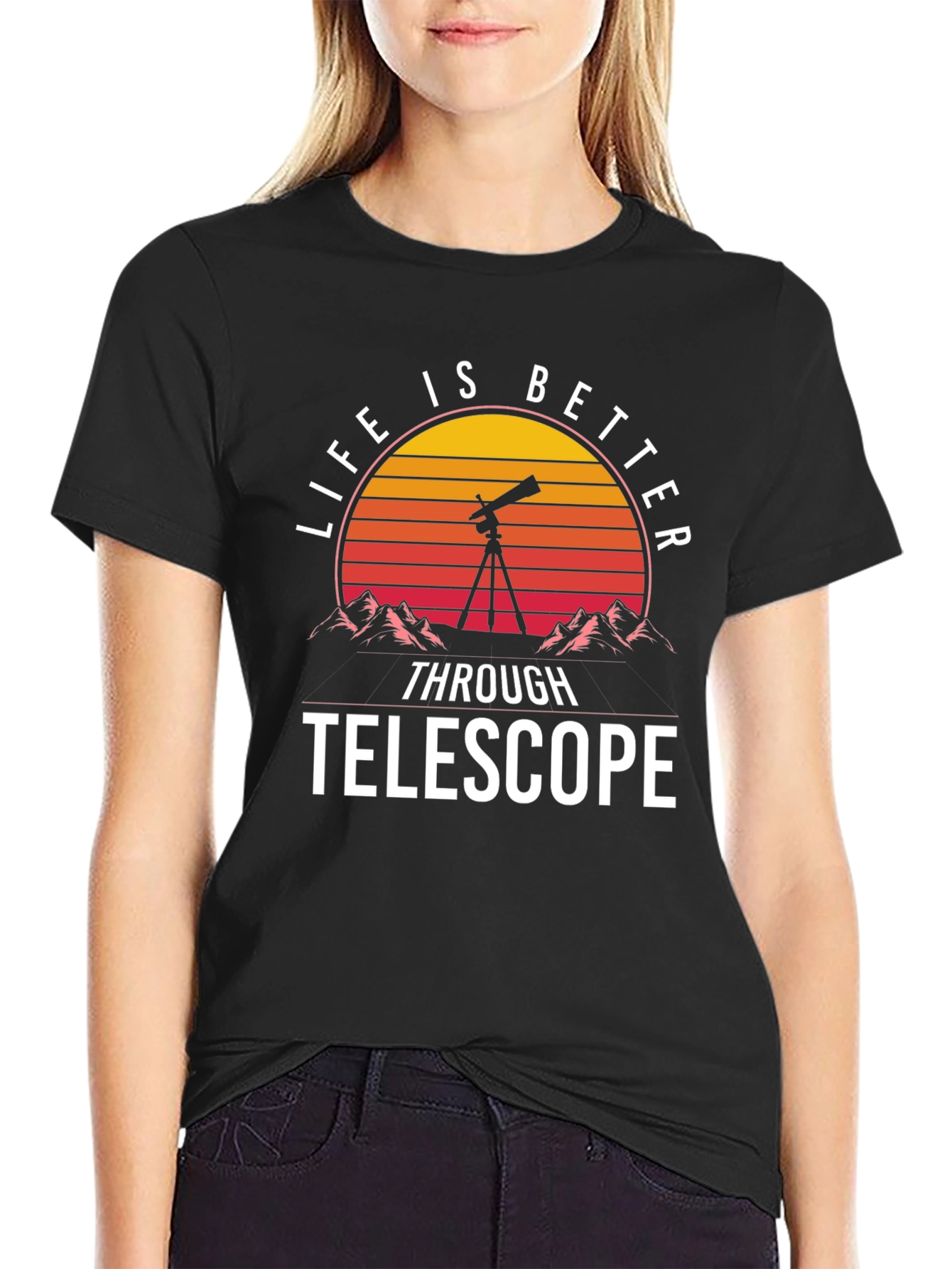 Telescope Sunset Graphic T-Shirt