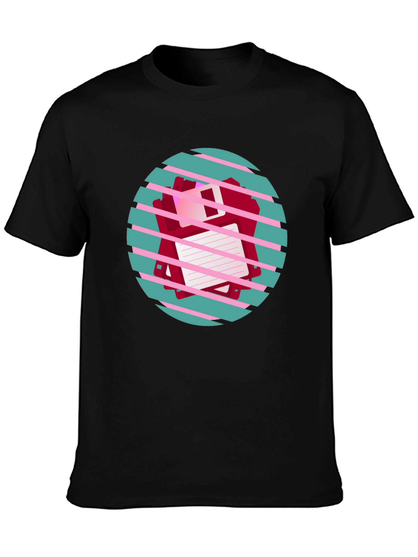 Retro Floppy Disk Graphic Tee - Black Crew Neck