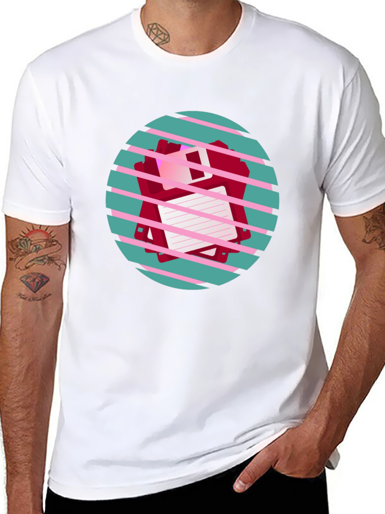 Retro Floppy Disk Graphic Tee - Black Crew Neck