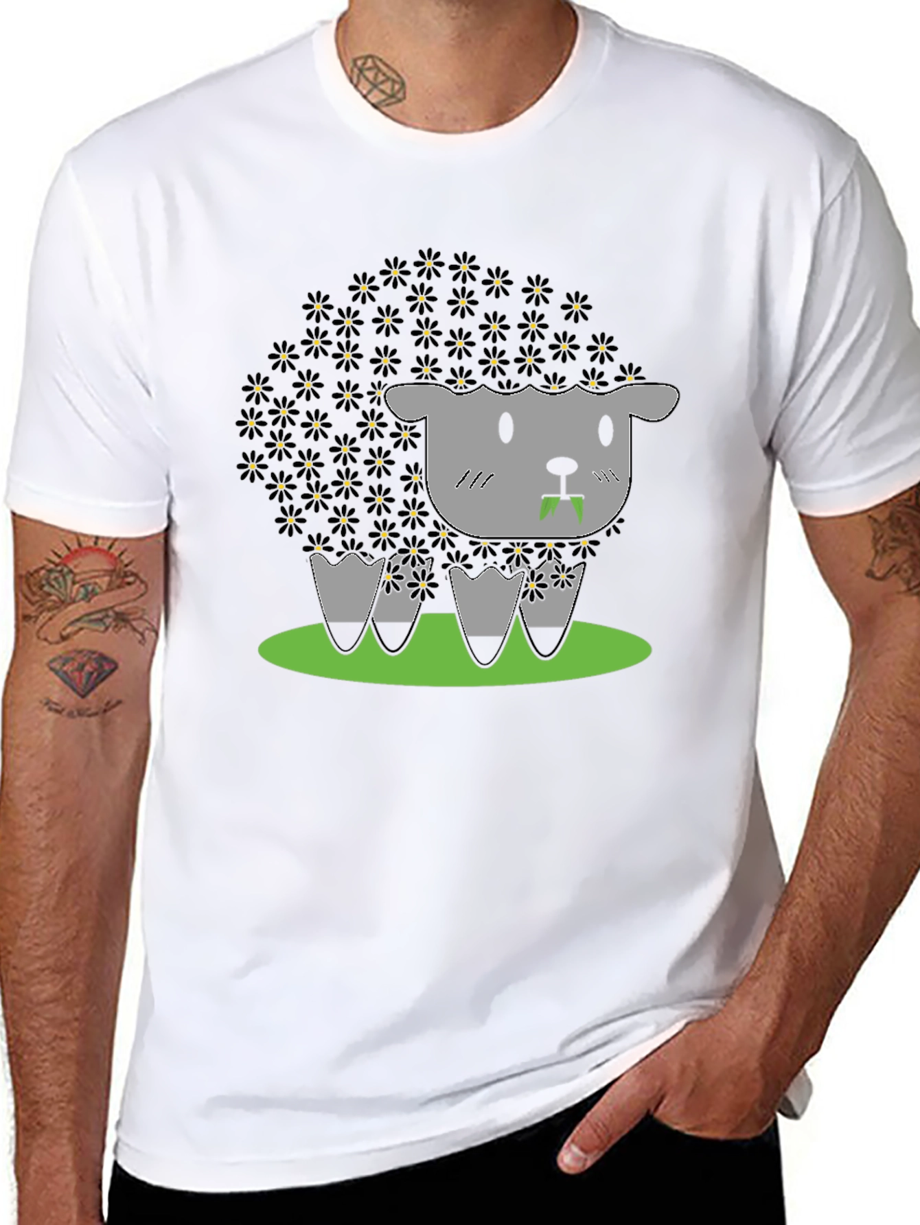 Black Sheep T-Shirt - Floral Wool Design