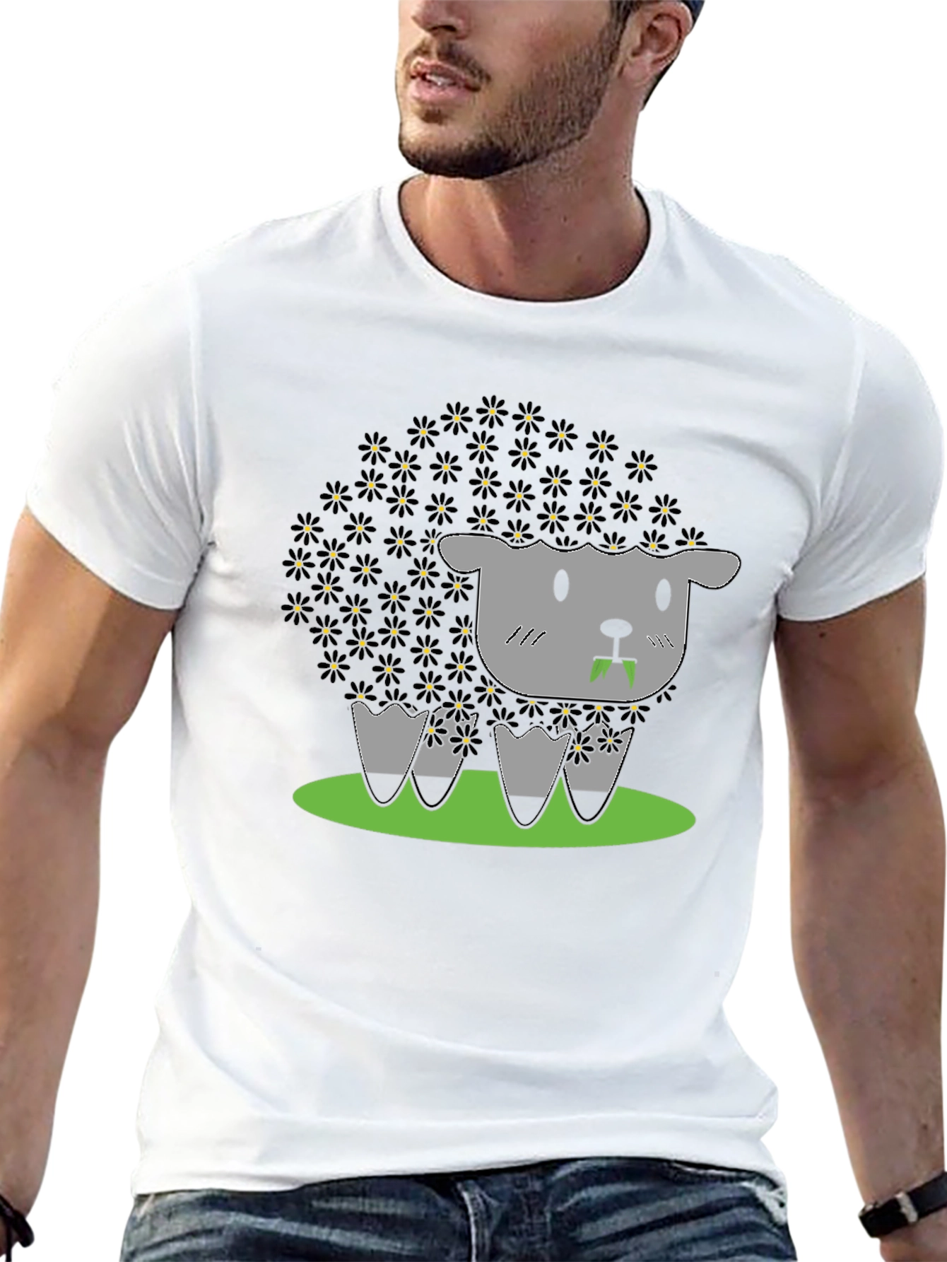 Black Sheep T-Shirt - Floral Wool Design
