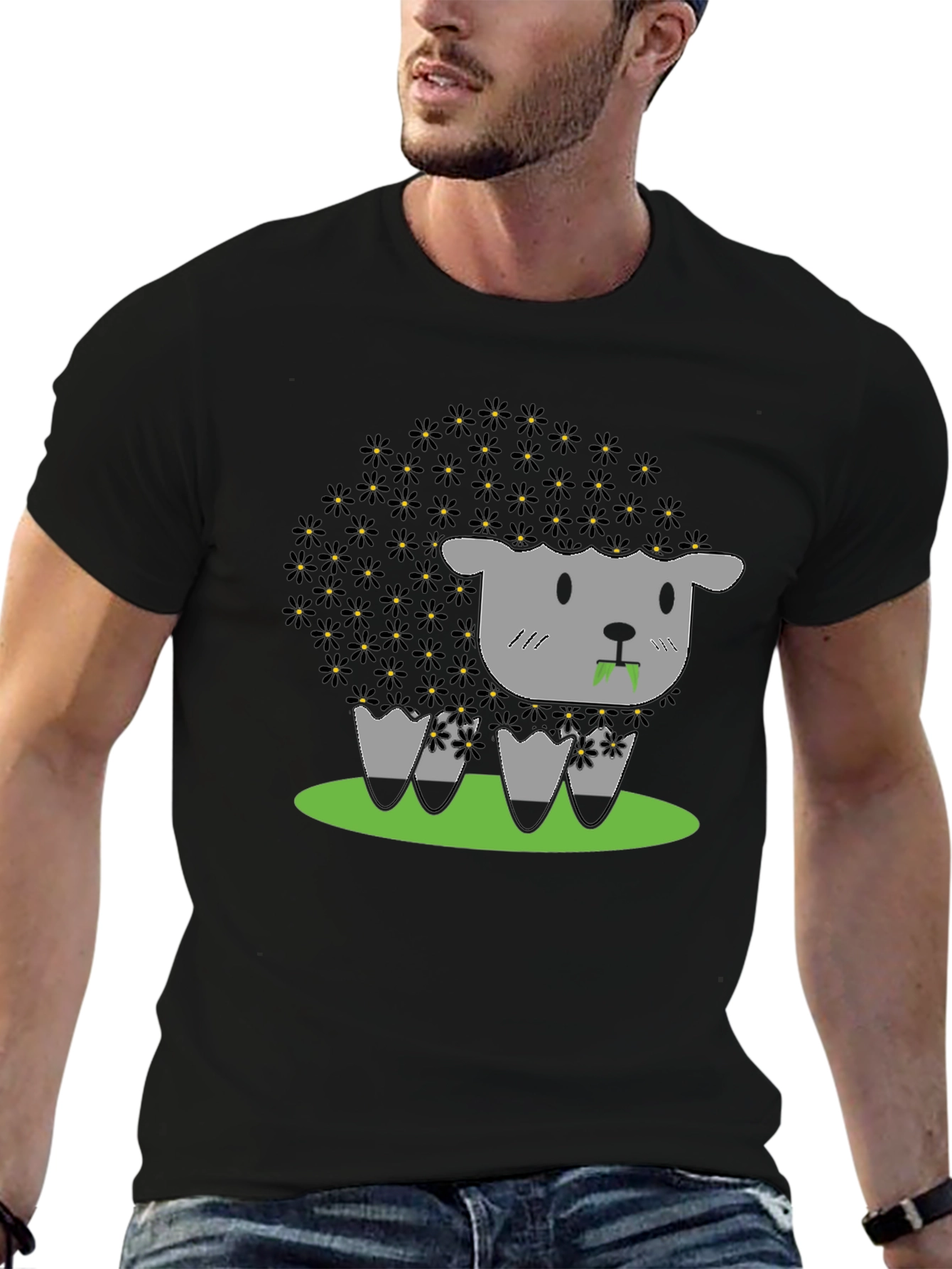 Black Sheep T-Shirt - Floral Wool Design