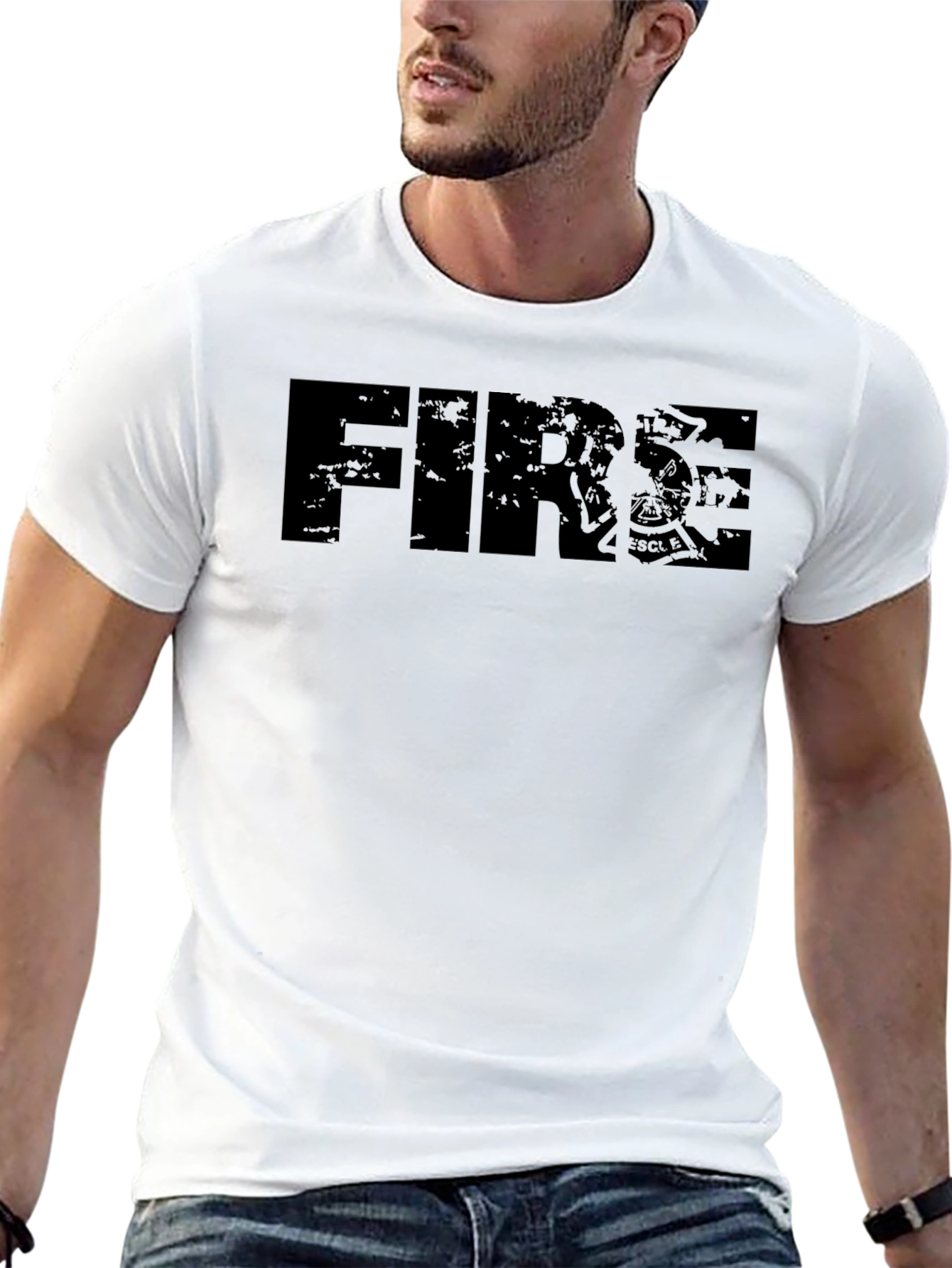 Distressed FIRE Graphic T-Shirt - Black