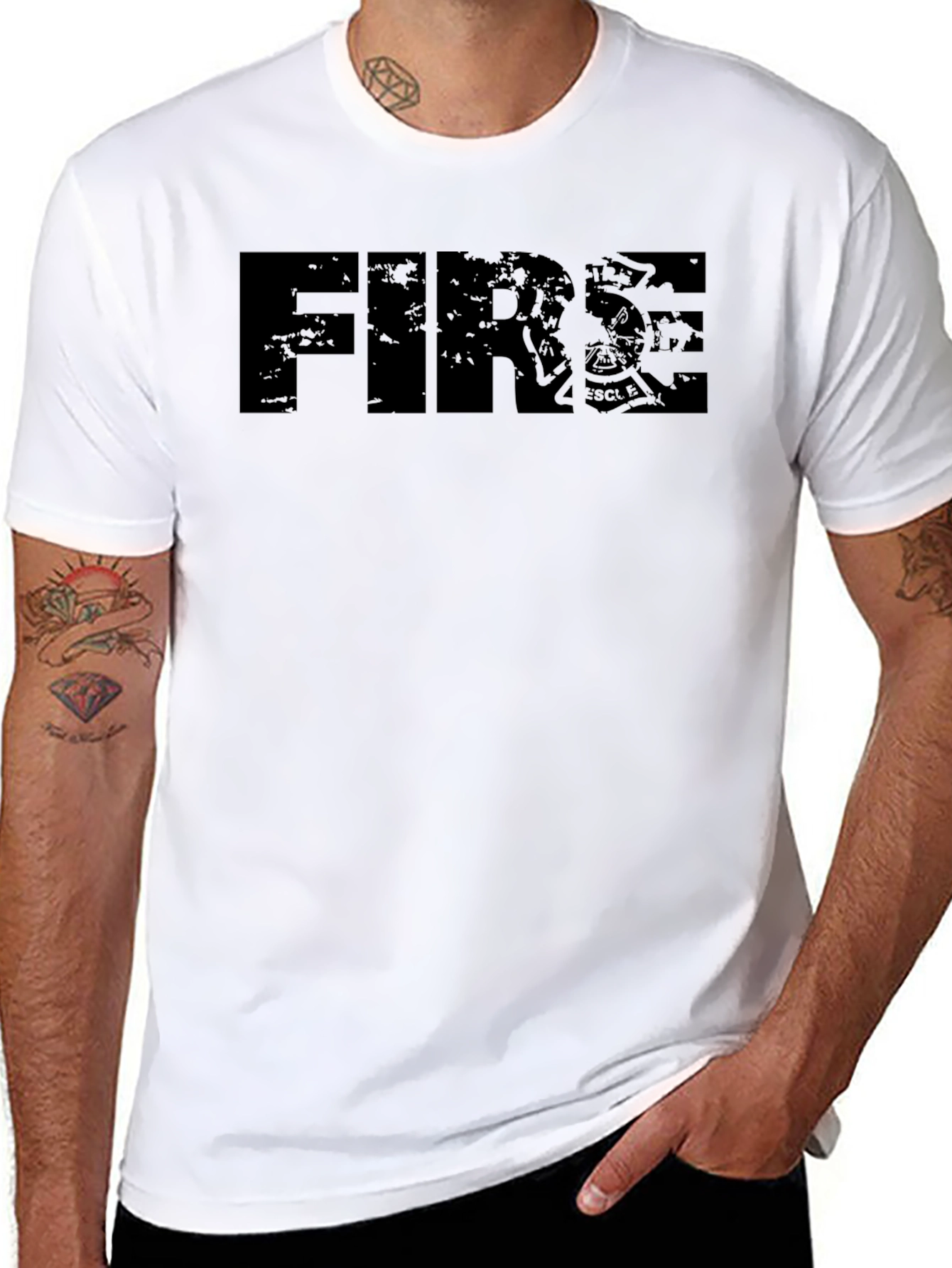 Distressed FIRE Graphic T-Shirt - Black