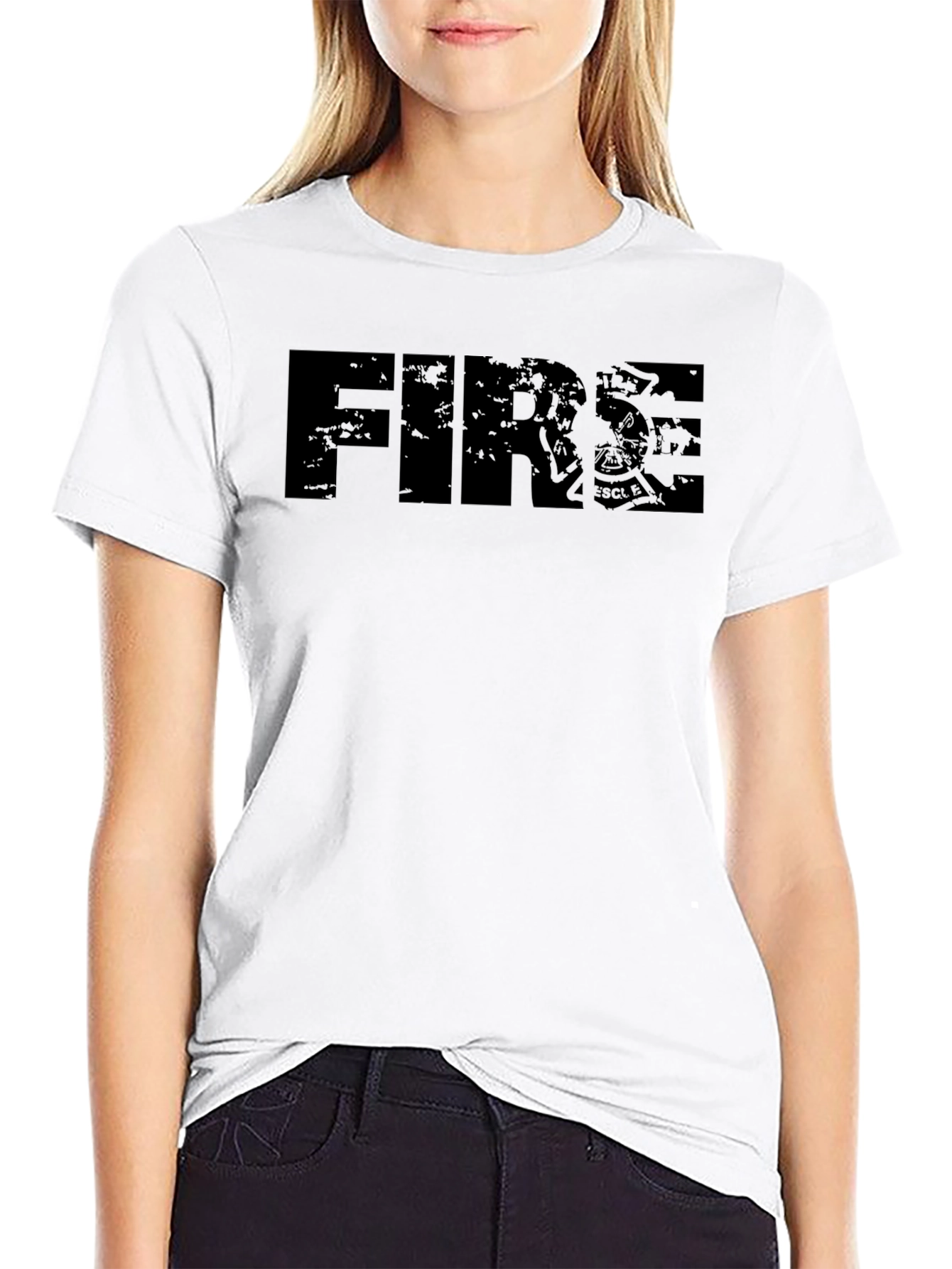 Distressed FIRE Graphic T-Shirt - Black