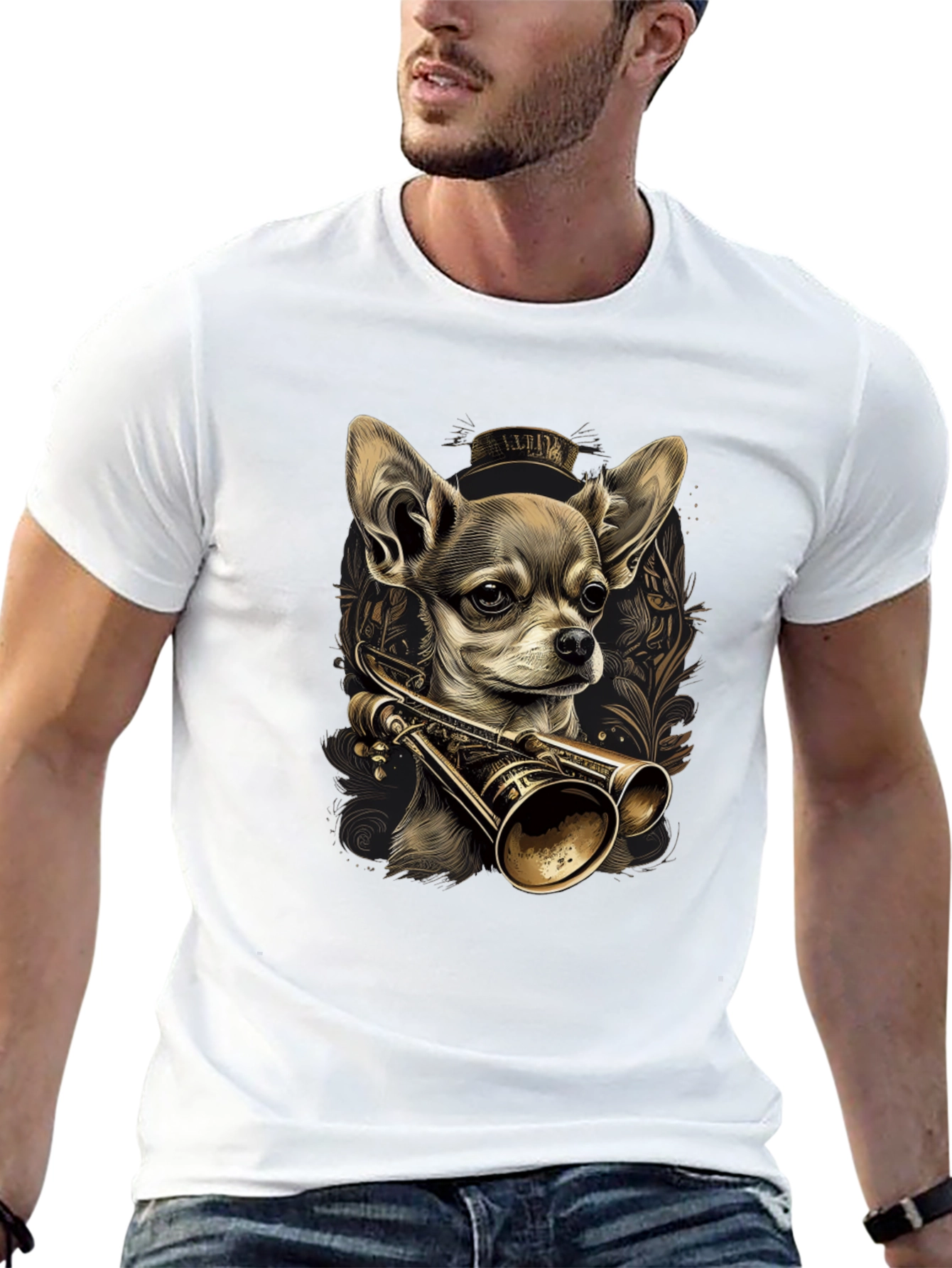 Chihuahua Trumpet Graphic Tee - Unique Dog Lover Shirt
