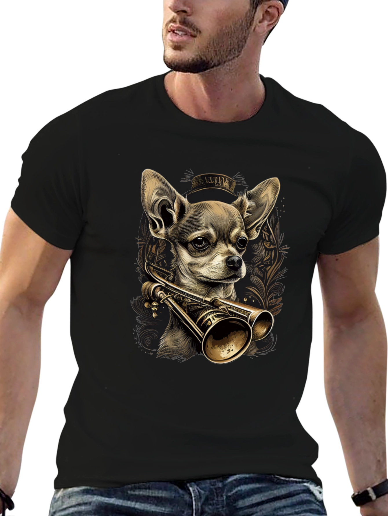 Chihuahua Trumpet Graphic Tee - Unique Dog Lover Shirt