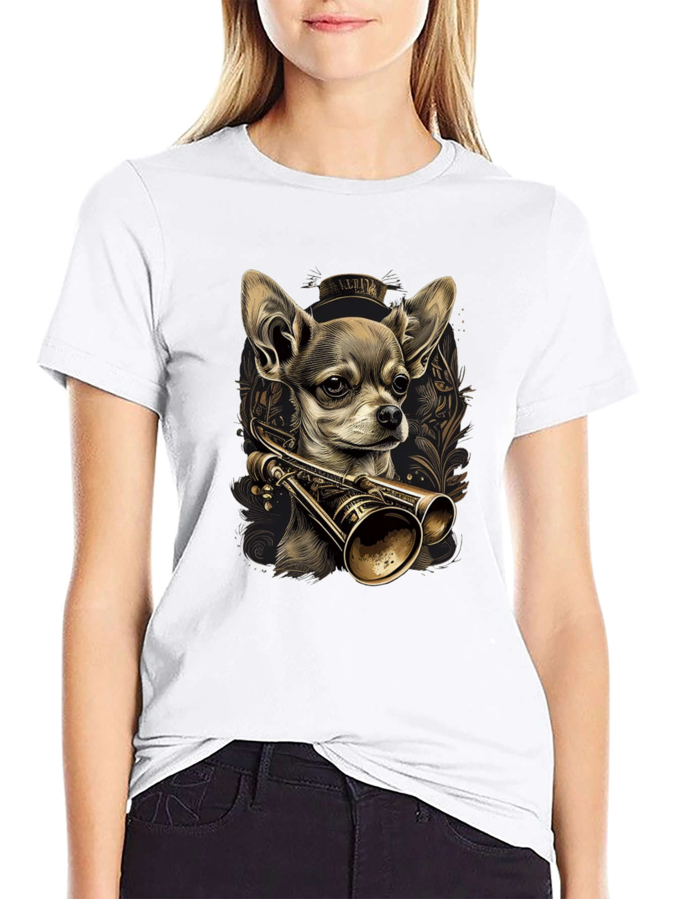 Chihuahua Trumpet Graphic Tee - Unique Dog Lover Shirt