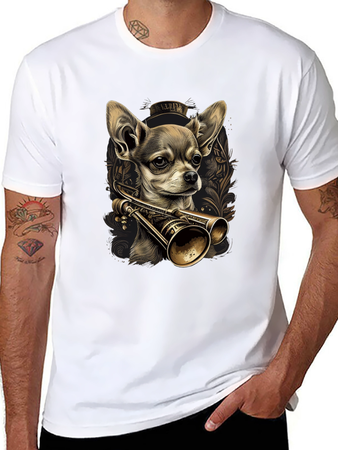 Chihuahua Trumpet Graphic Tee - Unique Dog Lover Shirt