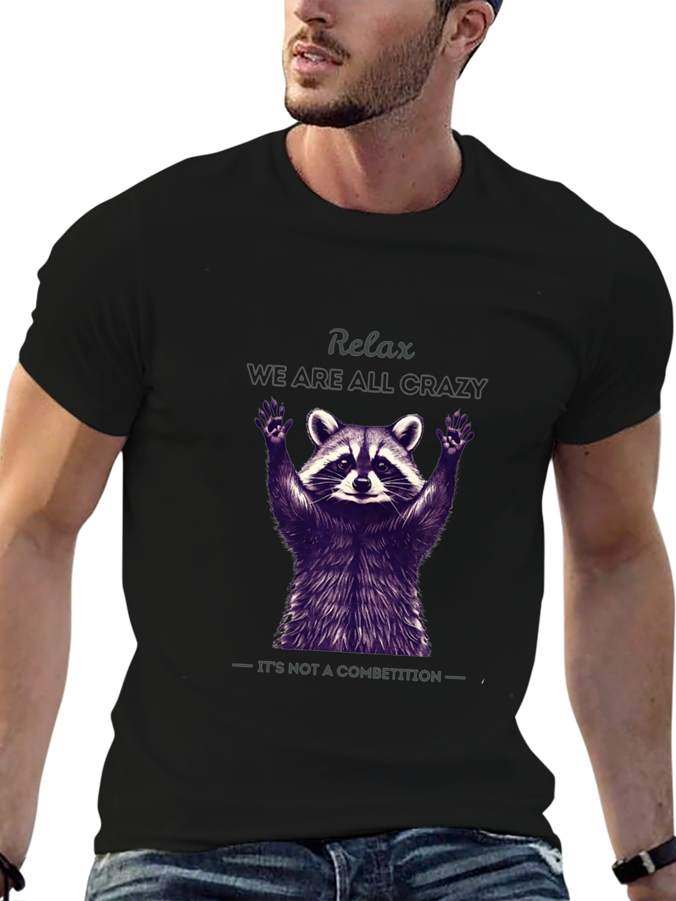 Relax Crazy Raccoon Graphic T-Shirt