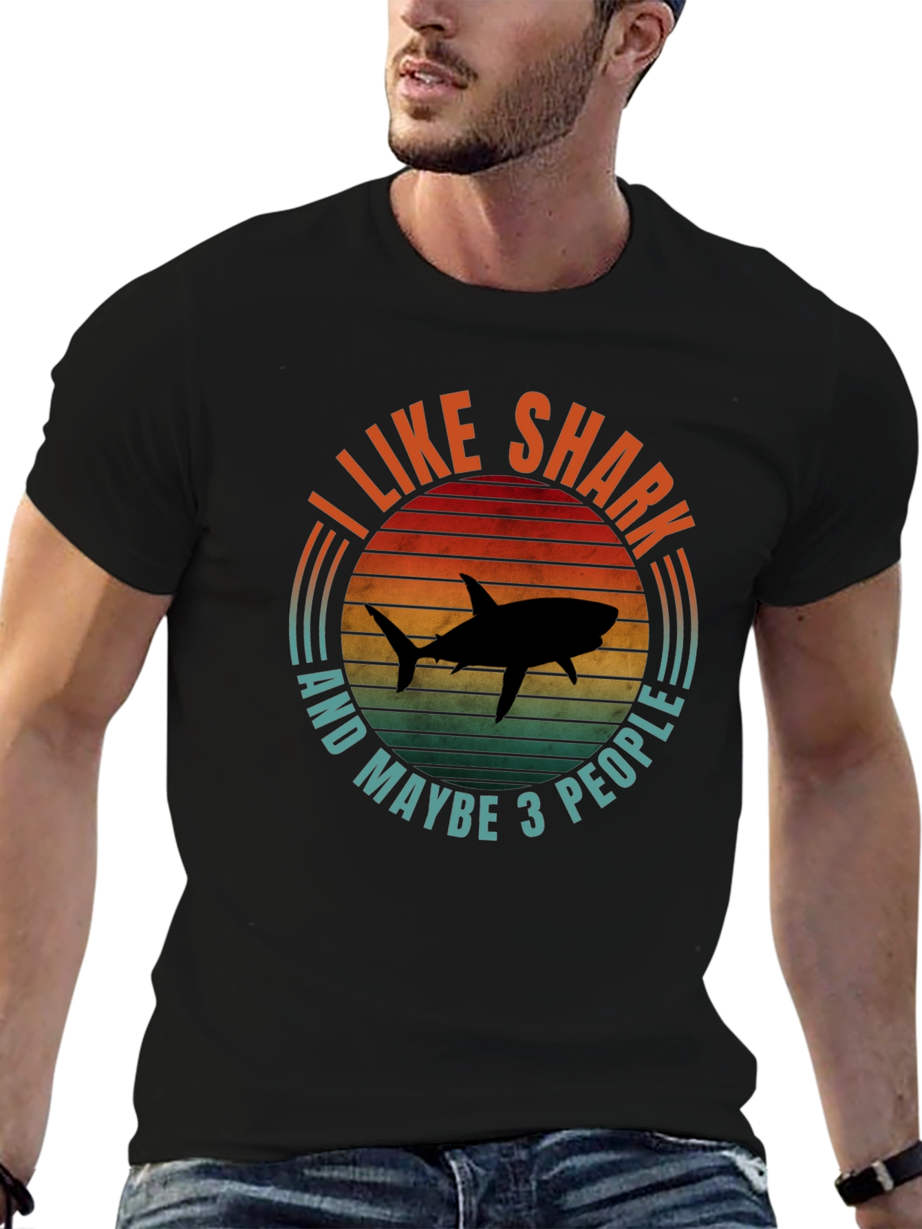 I Like Sharks and Maybe 3 People Black T-Shirt