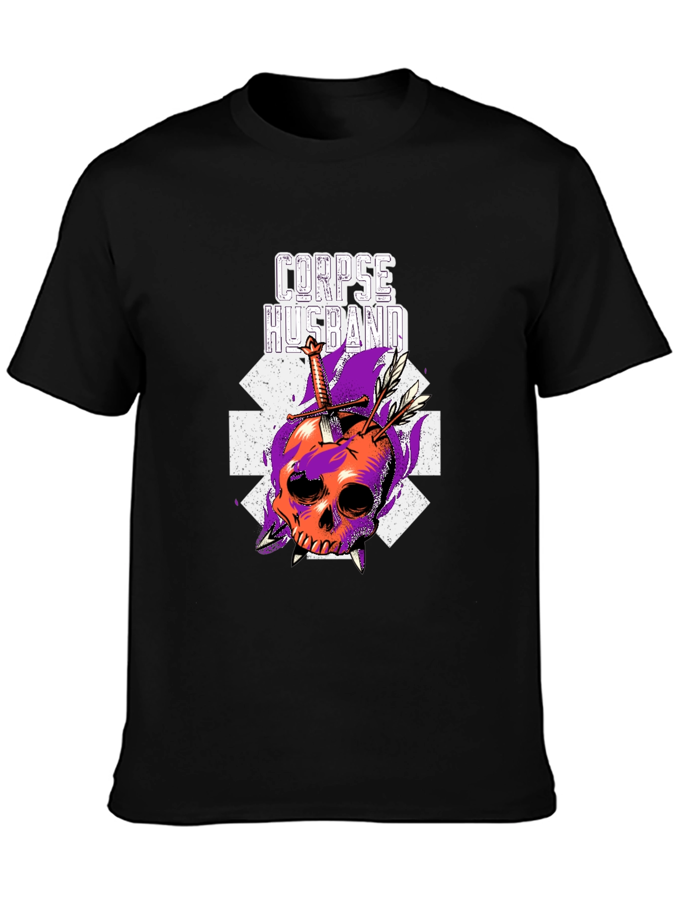 Corpse Husband Skull Graphic Black T-Shirt