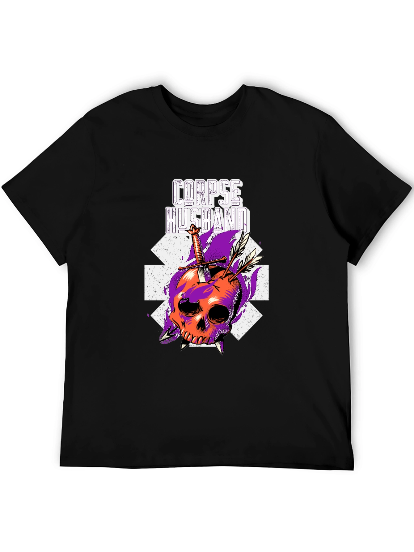 Corpse Husband Skull Graphic Black T-Shirt