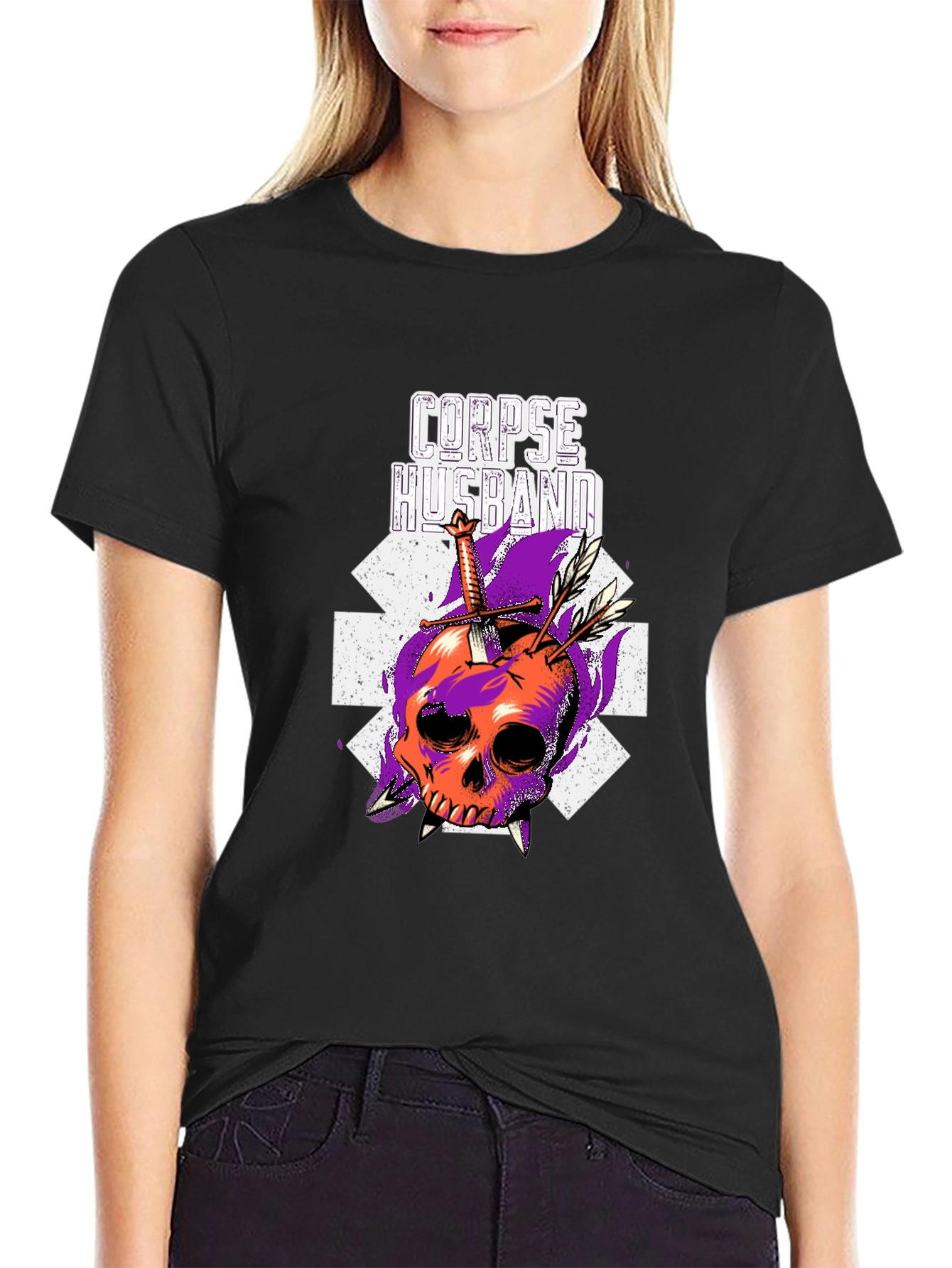 Corpse Husband Skull Graphic Black T-Shirt